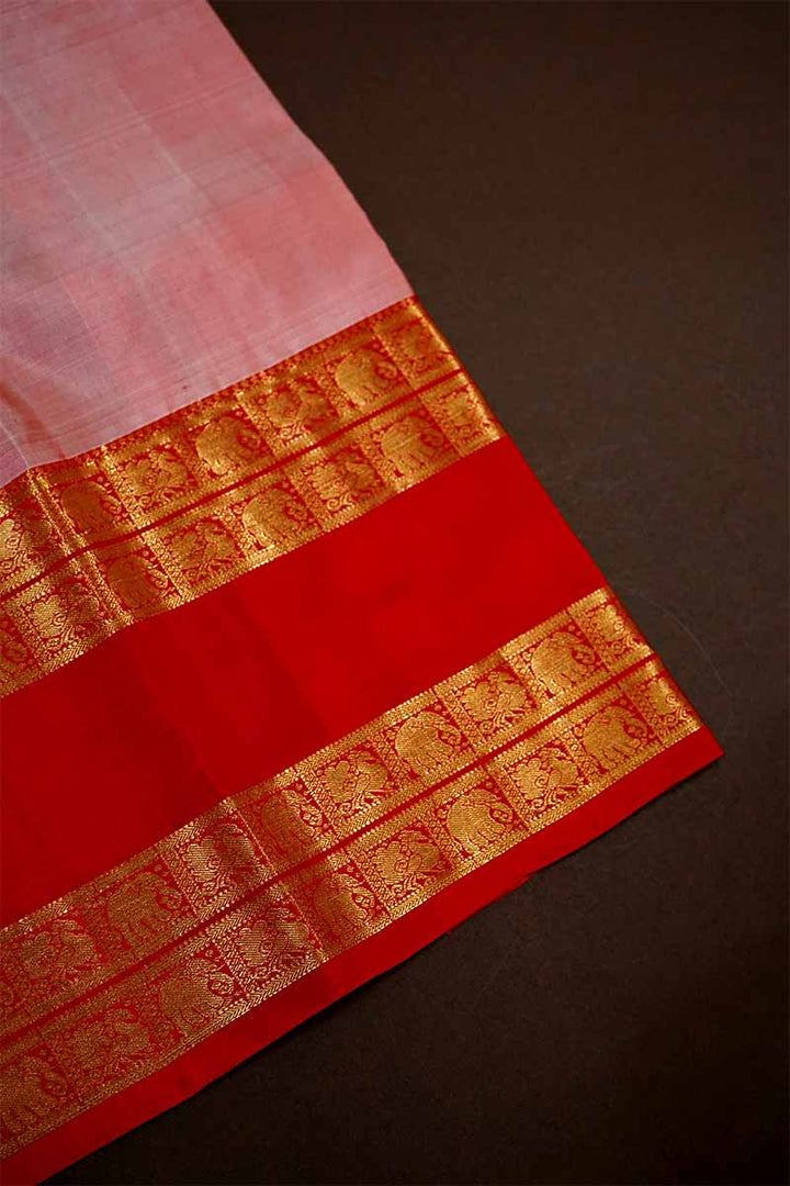 ONION PINK WITH RED RETTA PETTA KANCHIVARAM SAREE - Queens Jewel Emporium