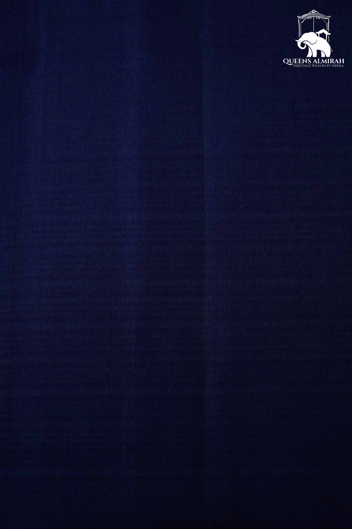 NAVY BLUE WITH GOLD BORDER KANCHIVARAM SILK SAREE - Queens Jewel Emporium