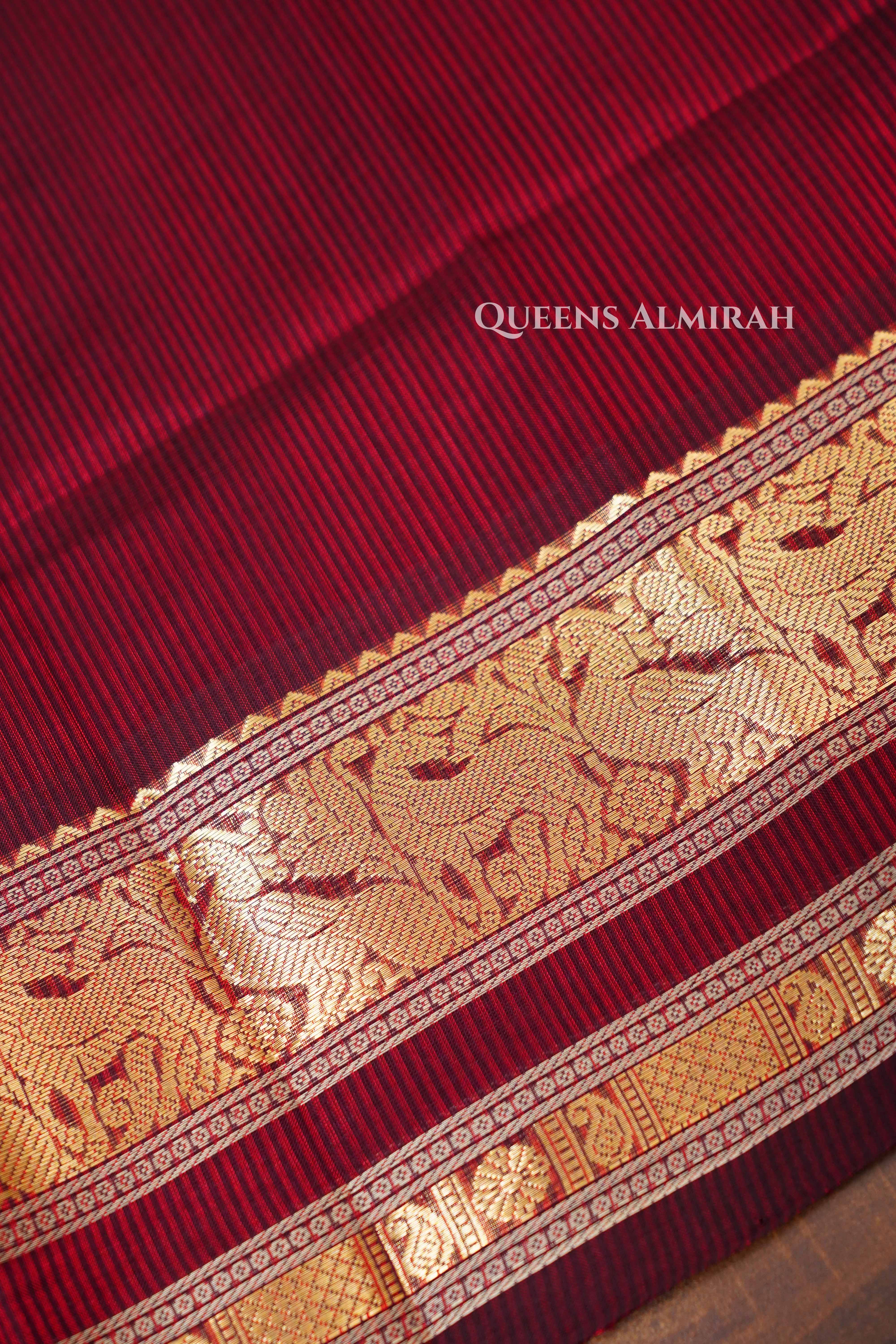 Maroon Karaikudi Chettinad Silk Cotton Saree