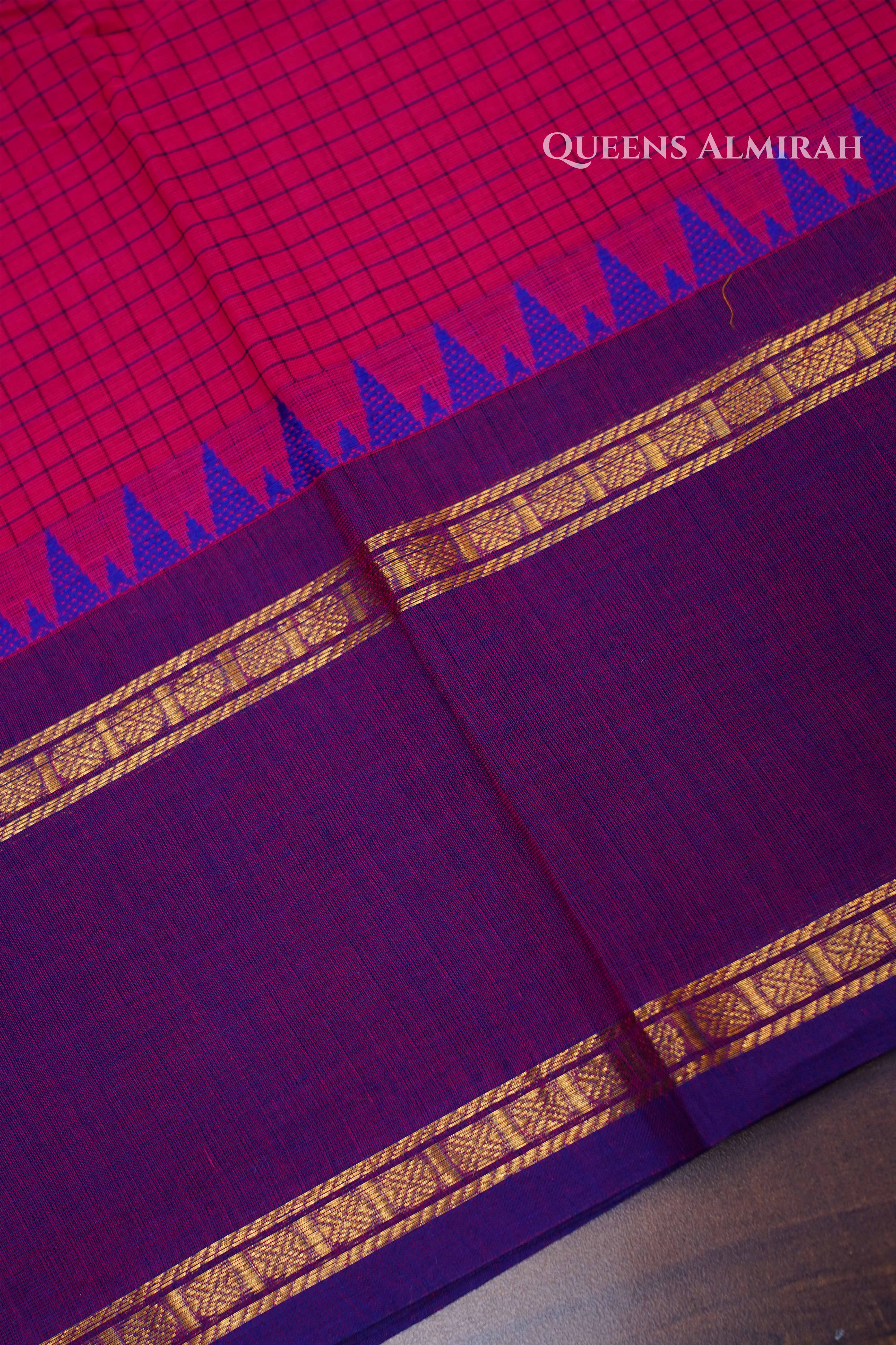 Dark Pink With Purple Kanchi Cotton Saree