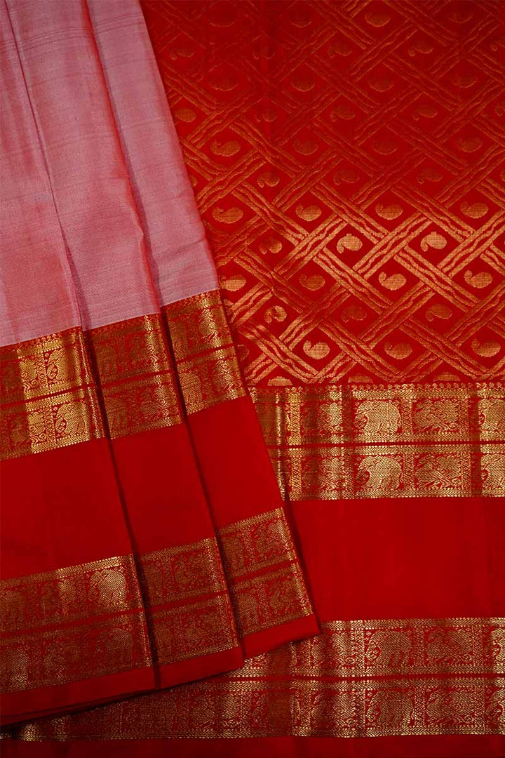 ONION PINK WITH RED RETTA PETTA KANCHIVARAM SAREE - Queens Jewel Emporium