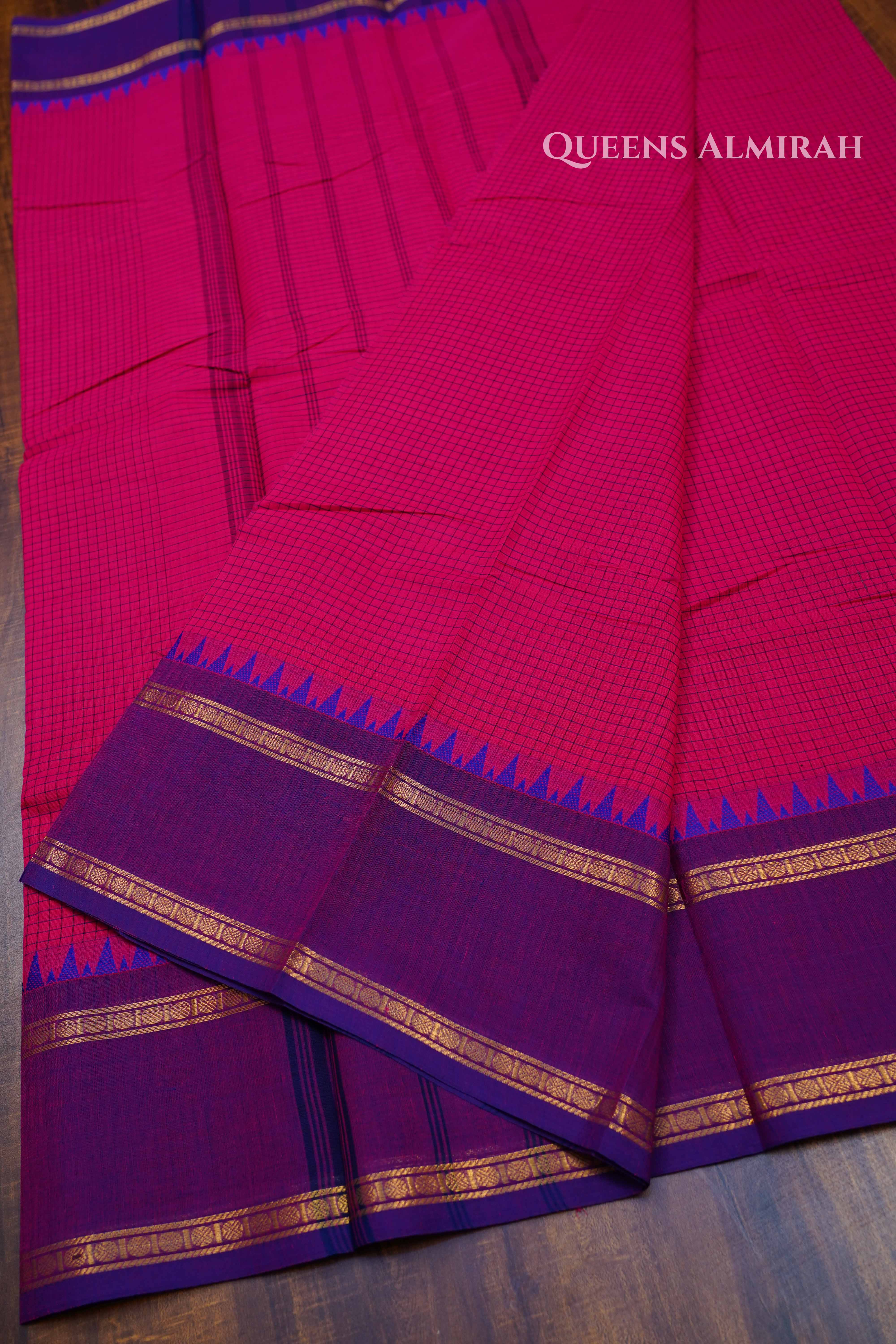 Dark Pink With Purple Kanchi Cotton Saree