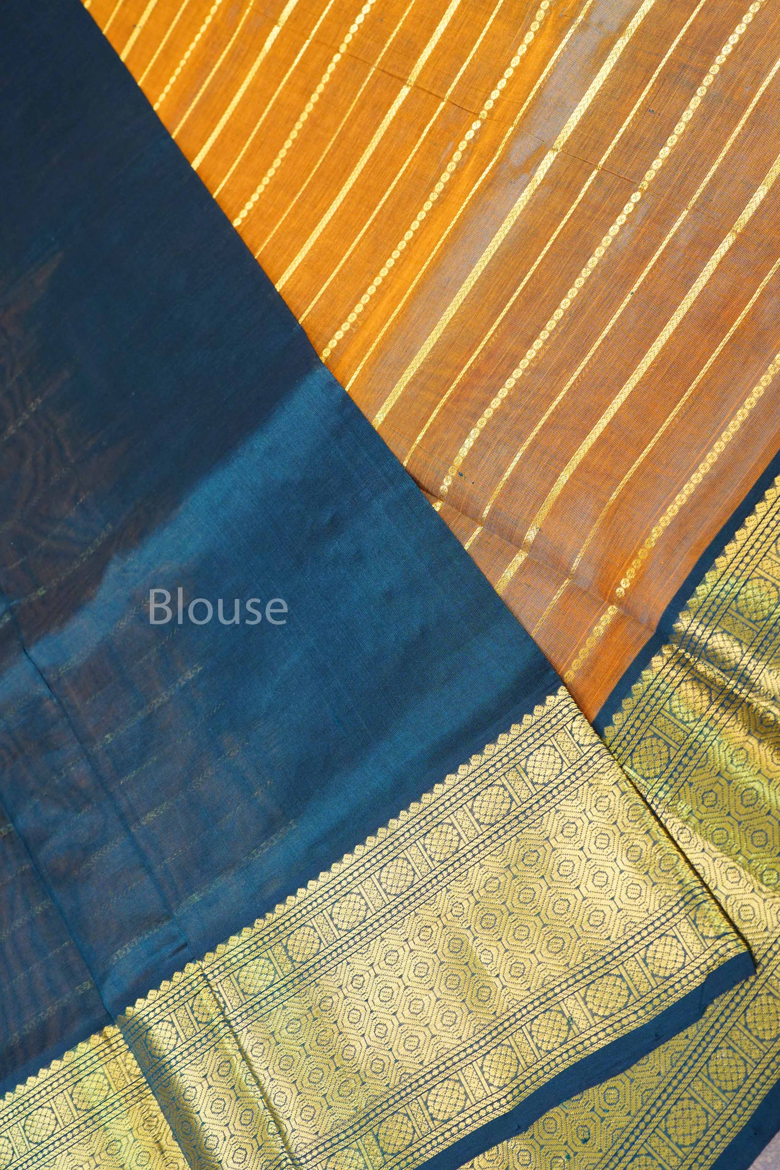 Mustard Brown With Black Pure Silk Cotton Saree