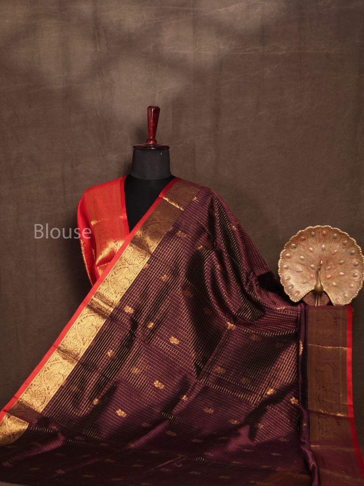 Brown With Red Pure Silk Cotton Saree