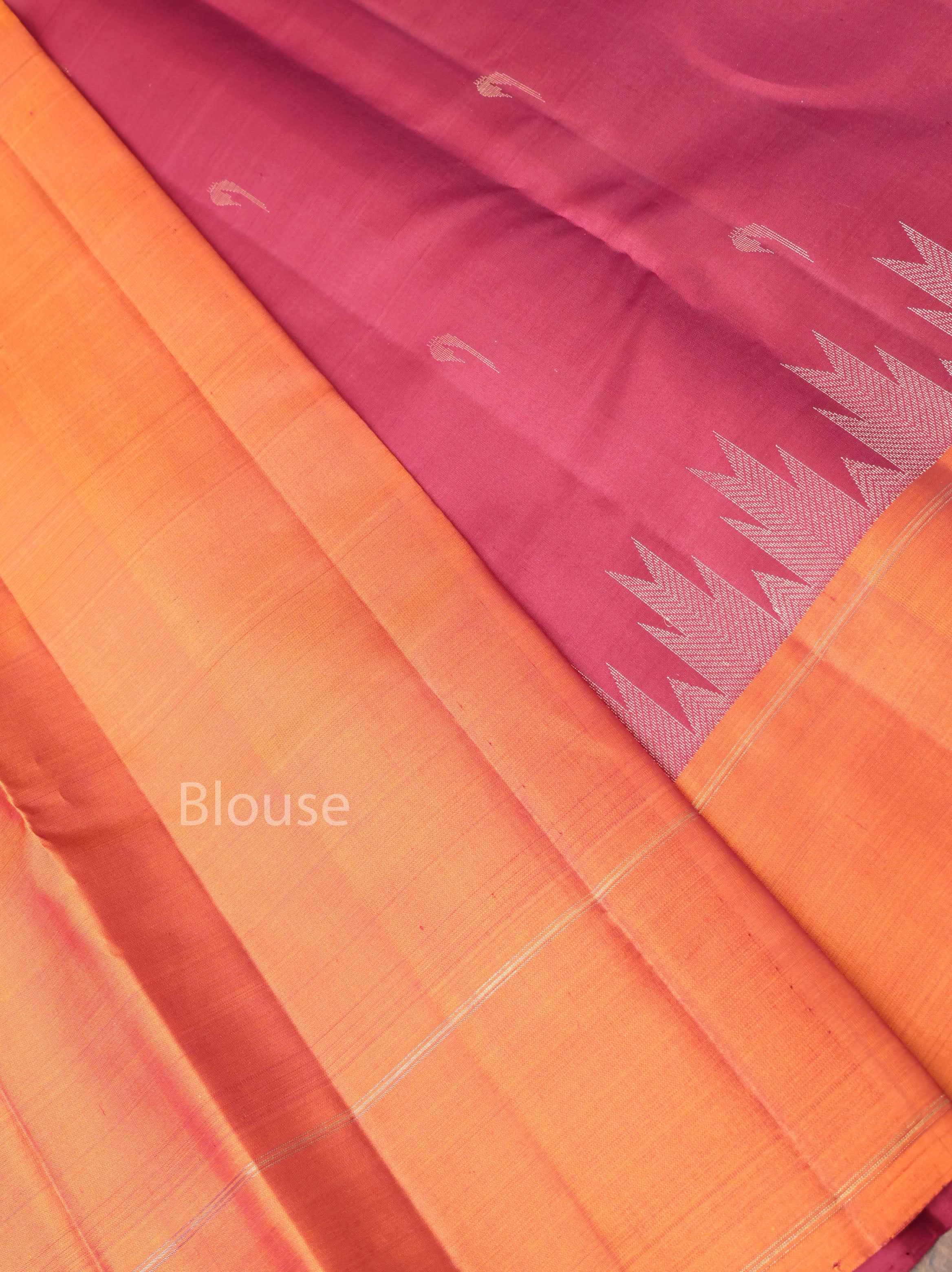 Maroon With Orange Pure Kanchivaram Silk Saree
