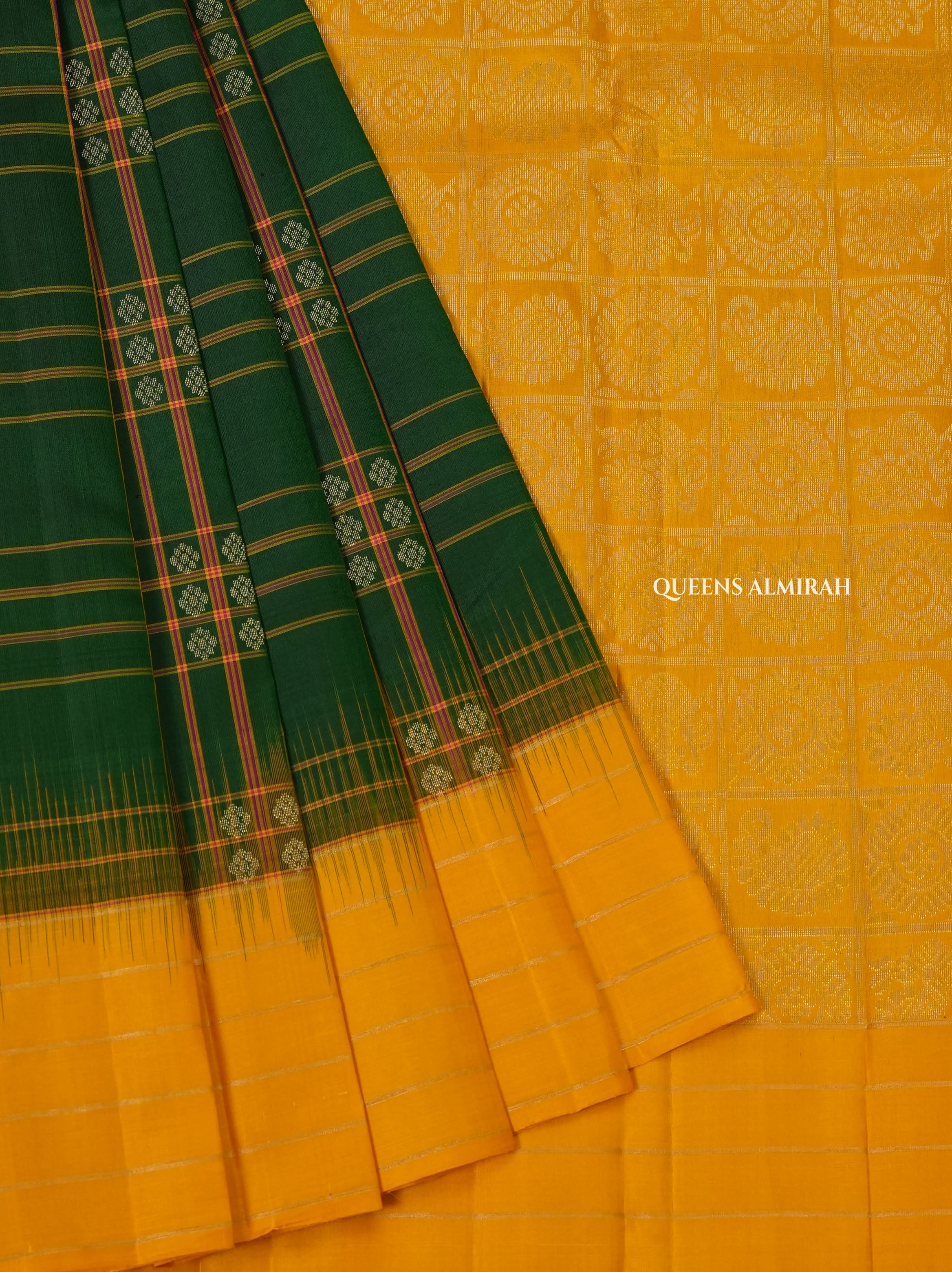 Green With Yellow Pure Kanchivaram Silk Saree