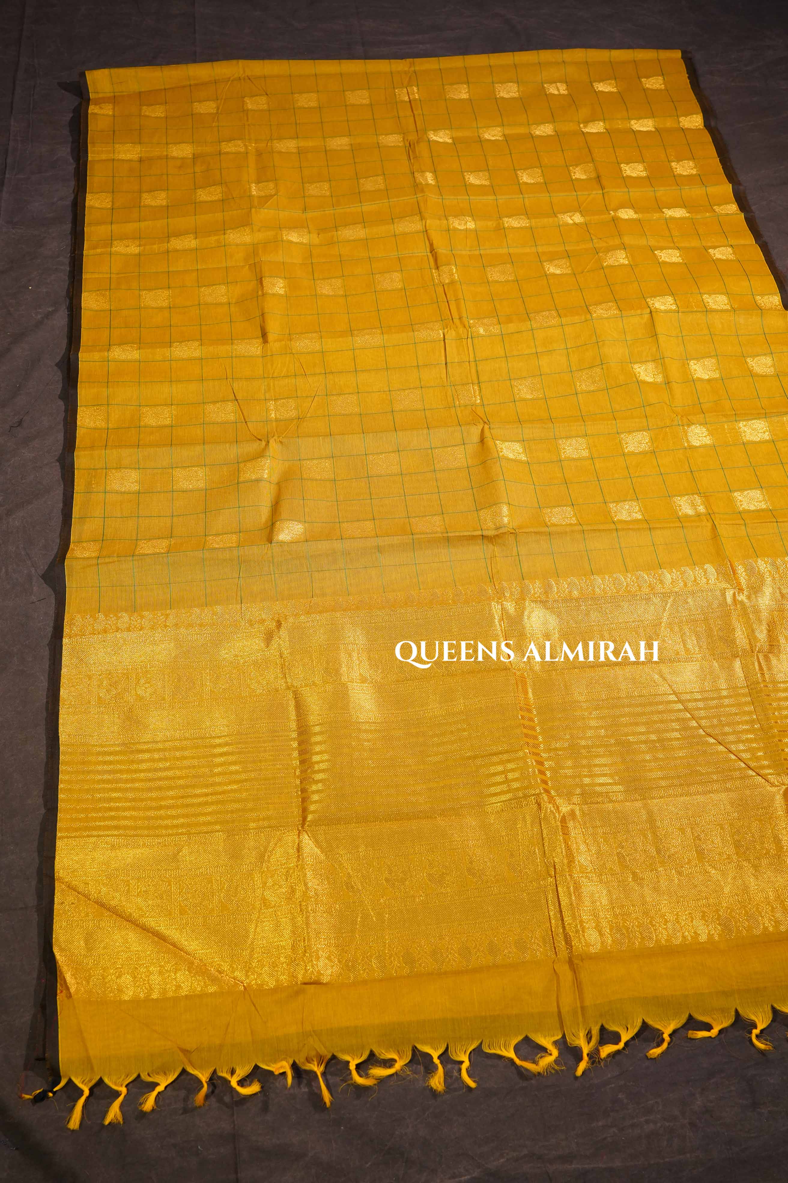 Mango Yellow Kattam With Peacock Butta Kanchi Cotton Saree