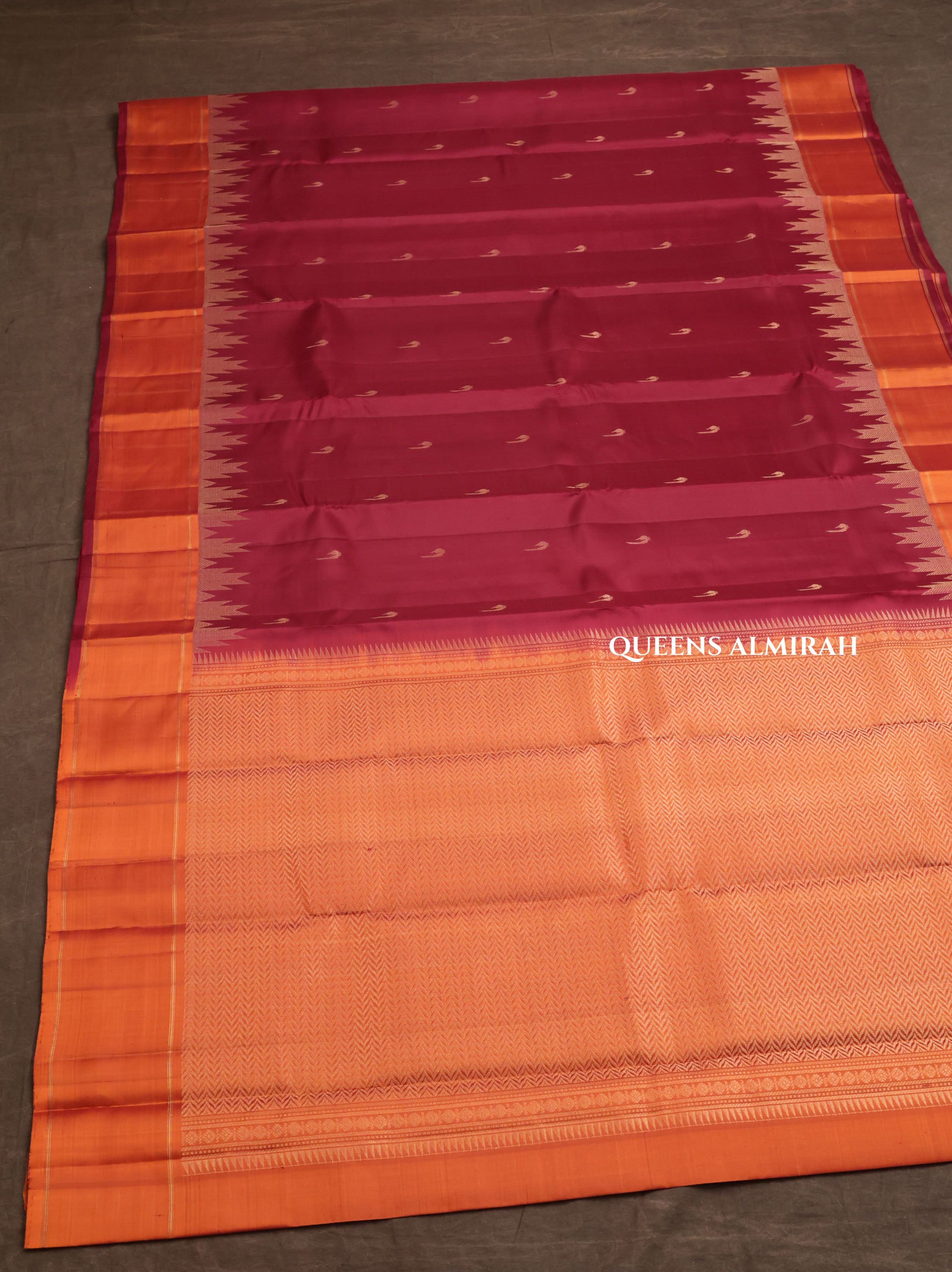 Maroon With Orange Pure Kanchivaram Silk Saree