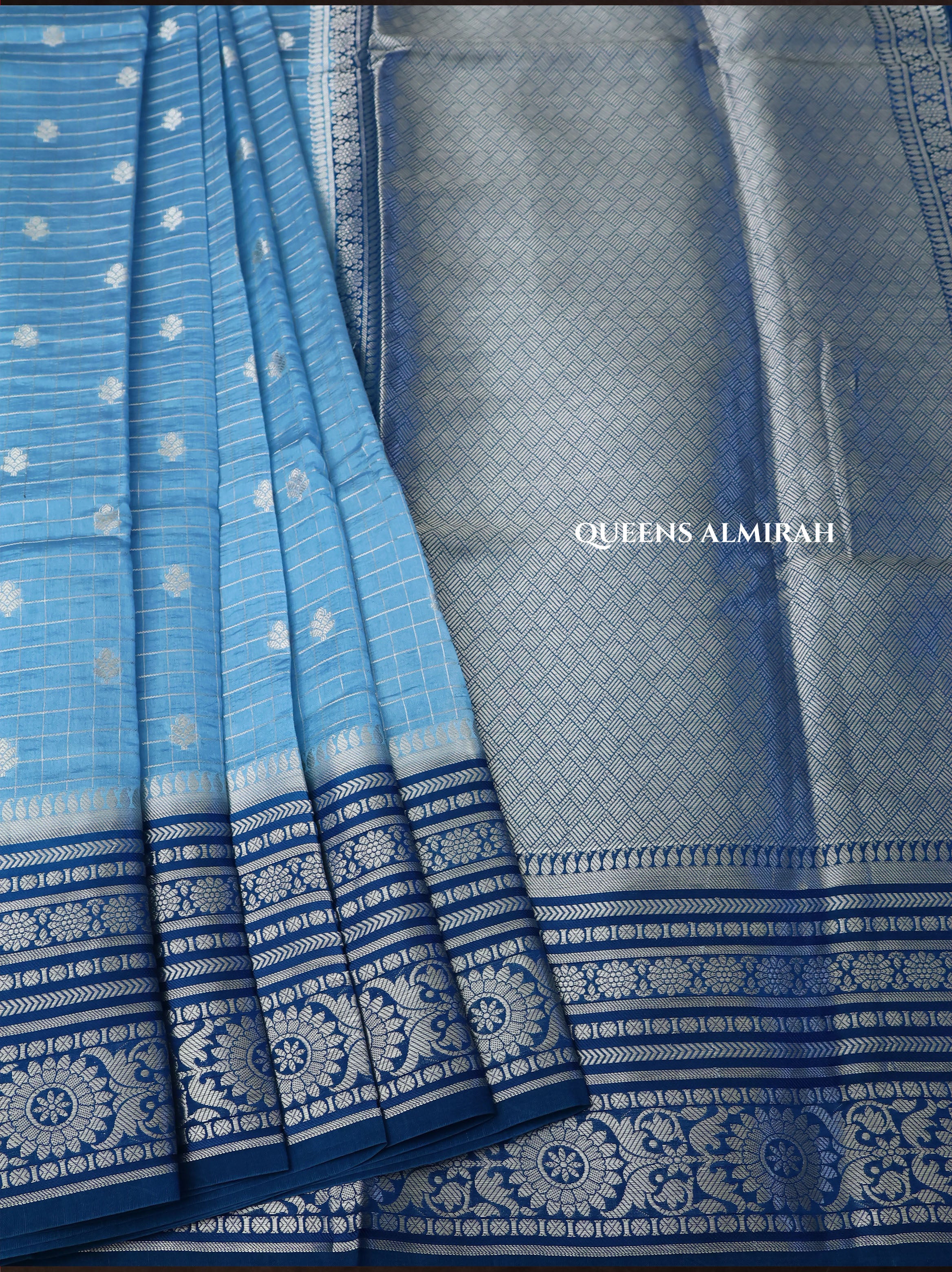 Blue Semi Banarasi Silk Saree