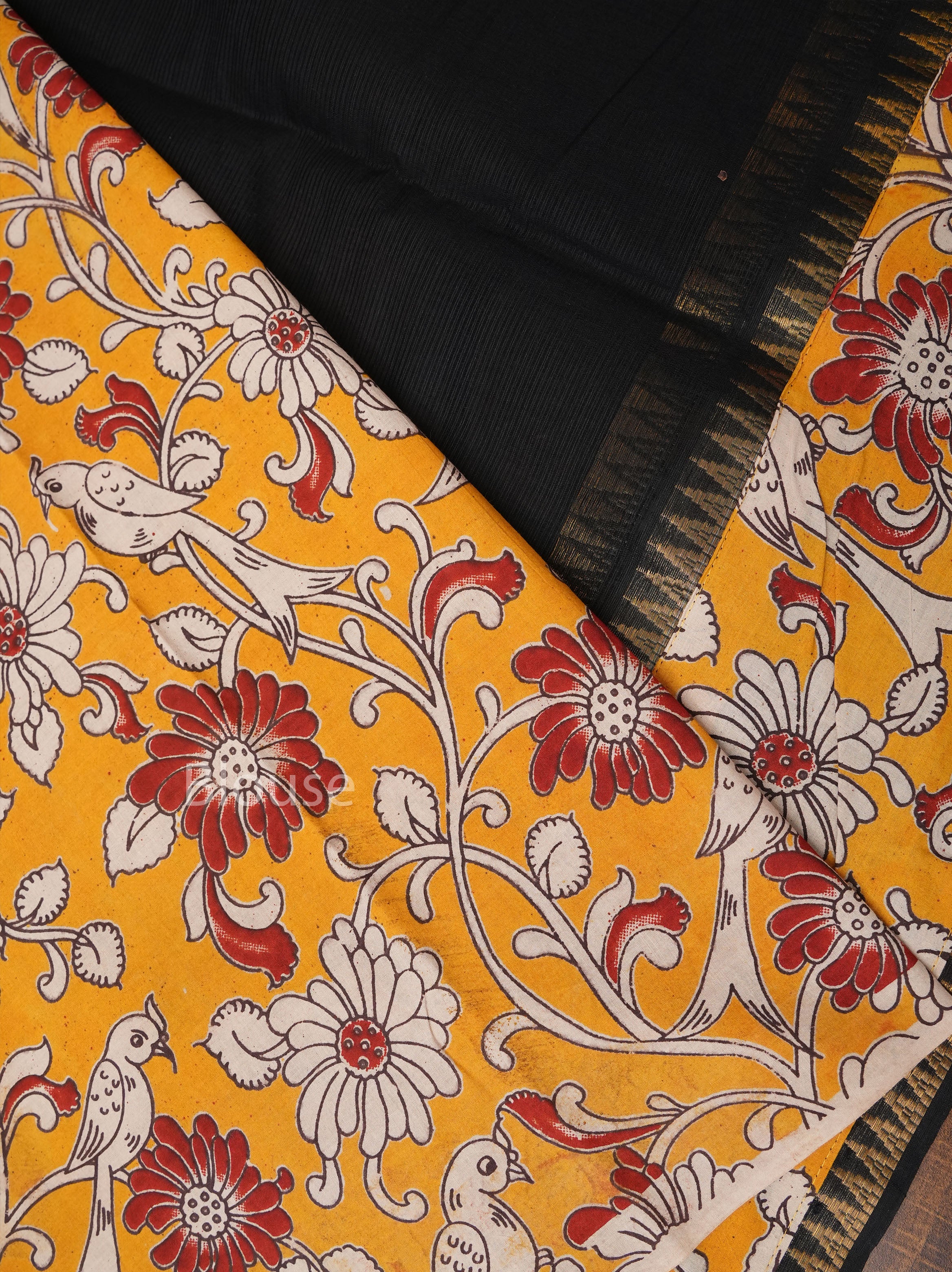 Black With Floral Border Mangalgiri Cotton saree