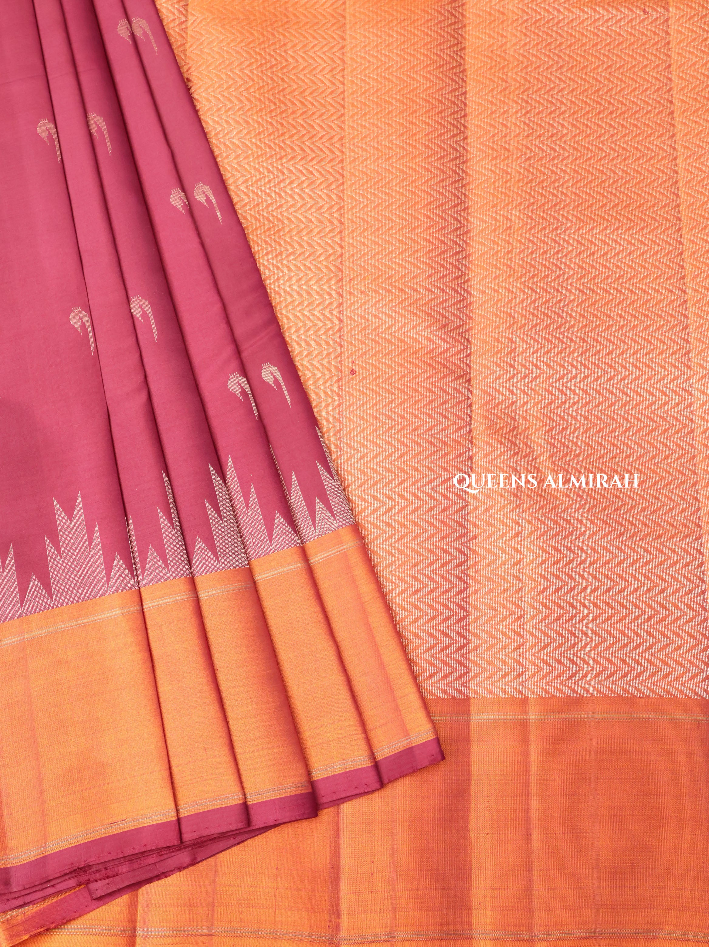 Maroon With Orange Pure Kanchivaram Silk Saree