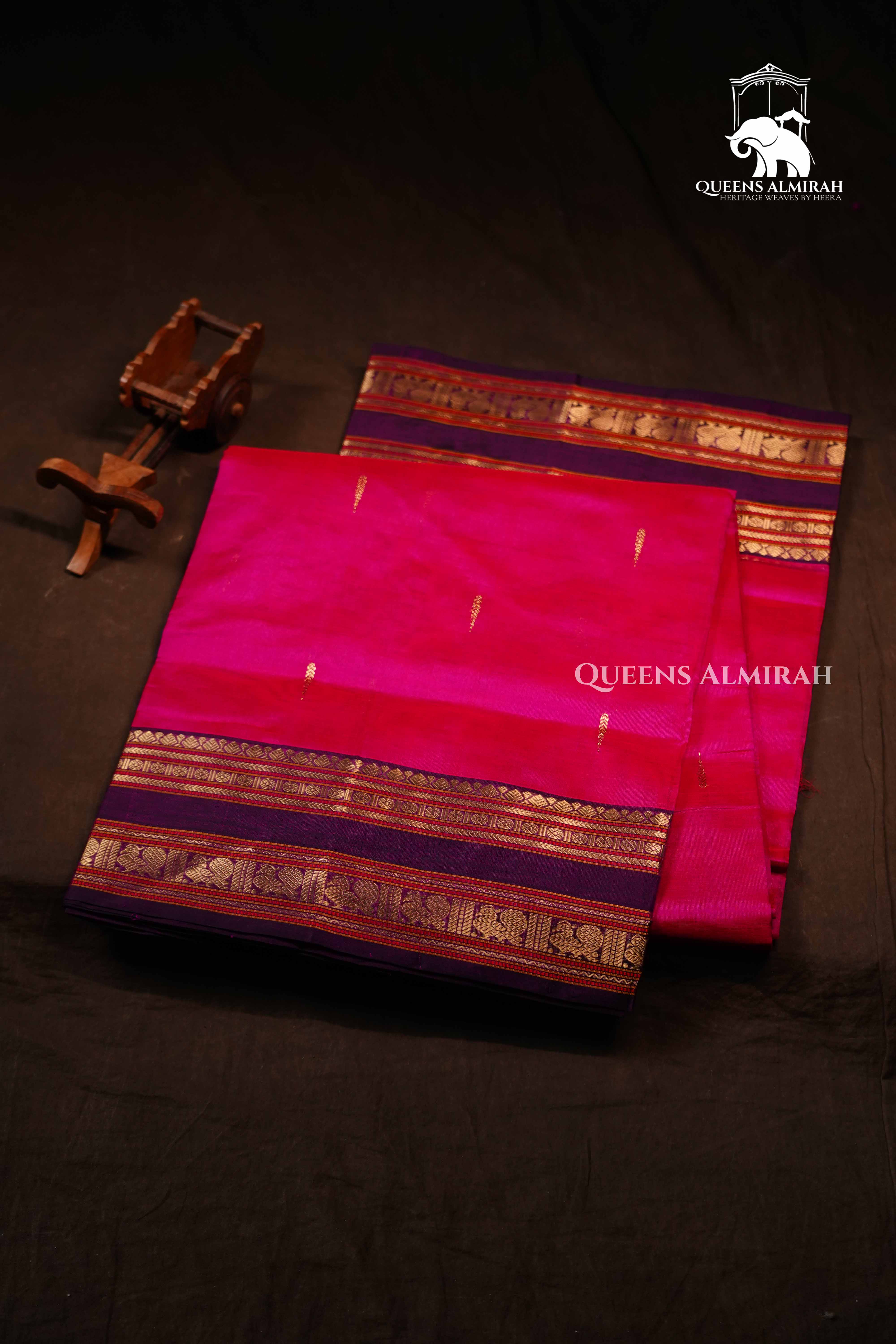 Magenta Pink-Karaikudi Chettinad Silk Cotton Saree