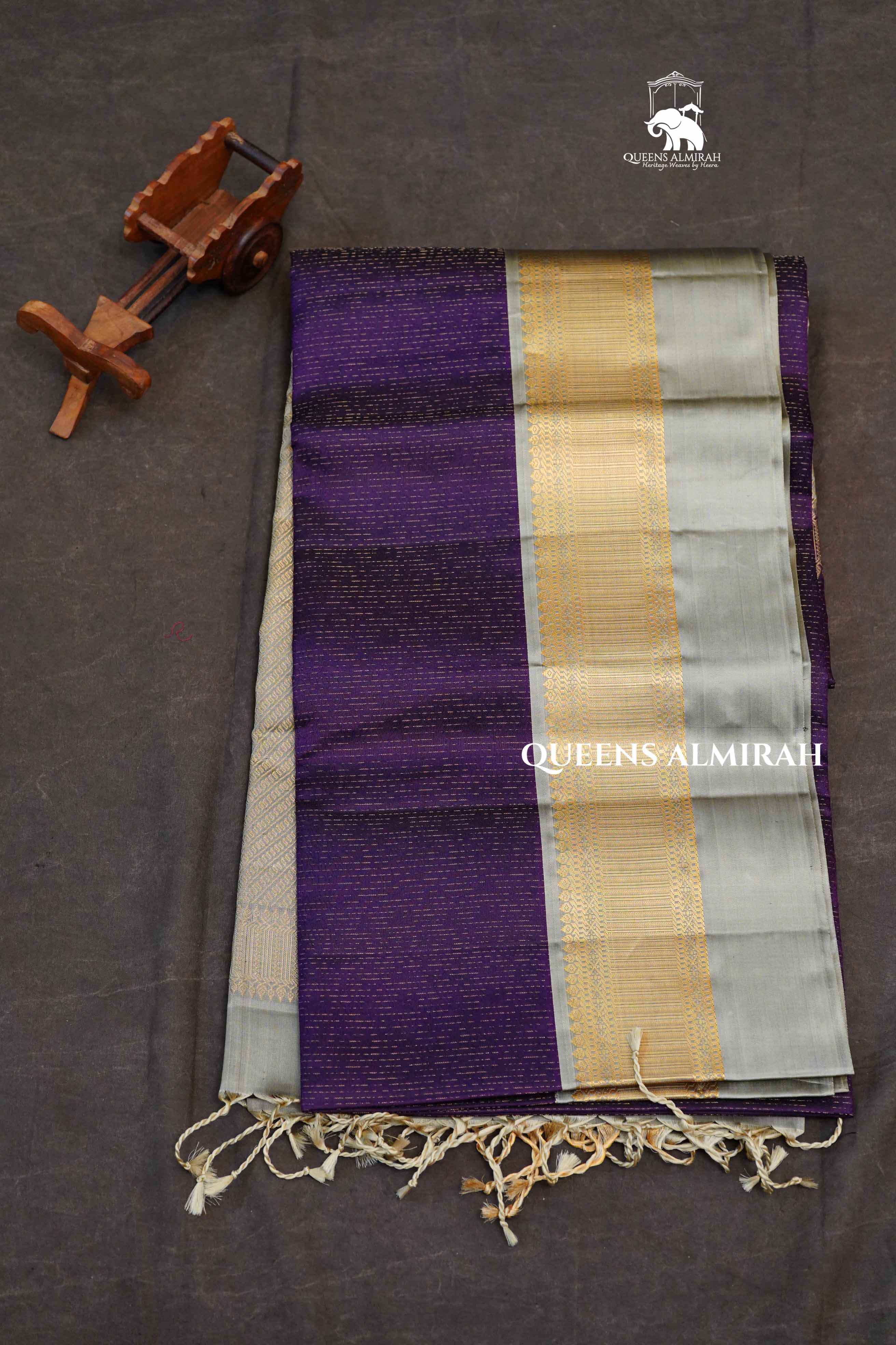Purple With Grey Pure Soft Silk Saree