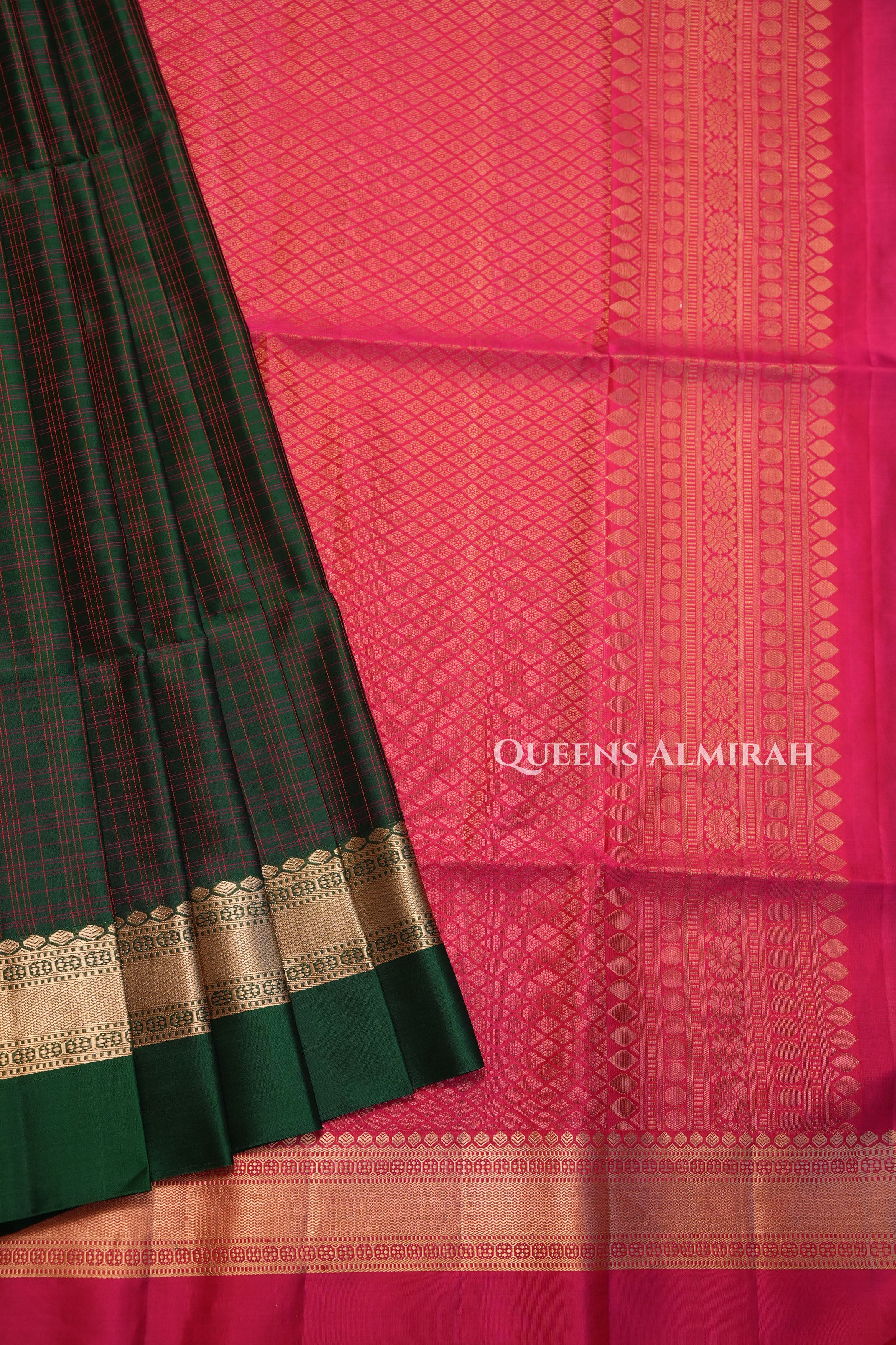 Bottle Green With Pink Pure Soft Silk Saree