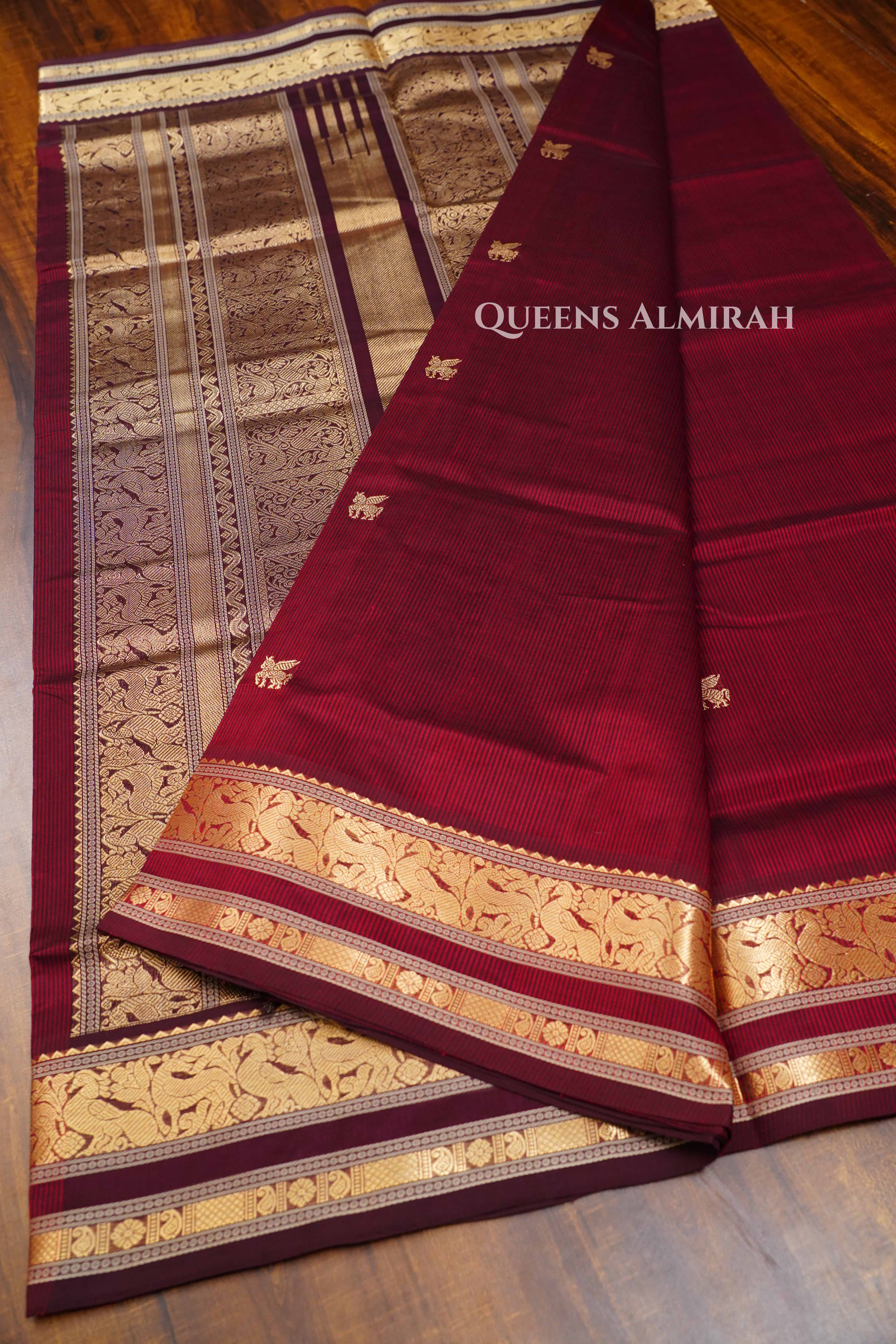 Maroon Karaikudi Chettinad Silk Cotton Saree