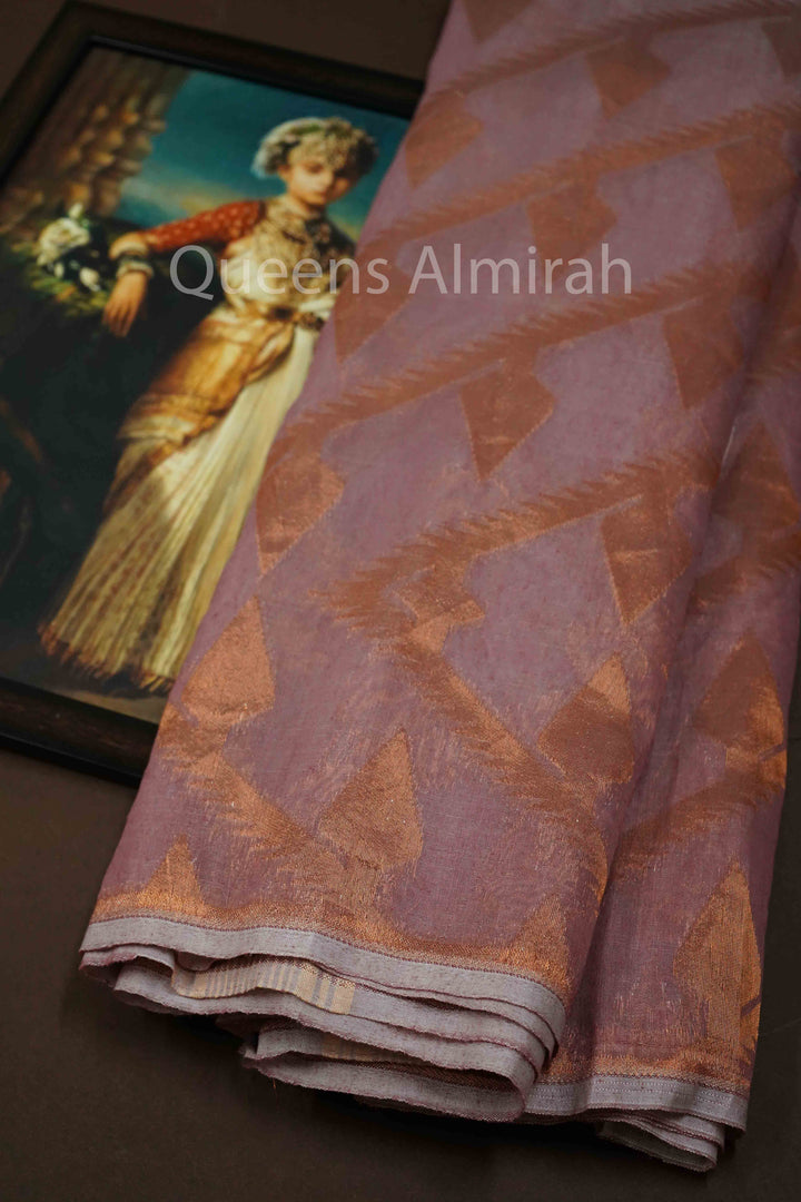 ROSE GOLD JAMDANI COTTON SAREE - Queens Jewel Emporium