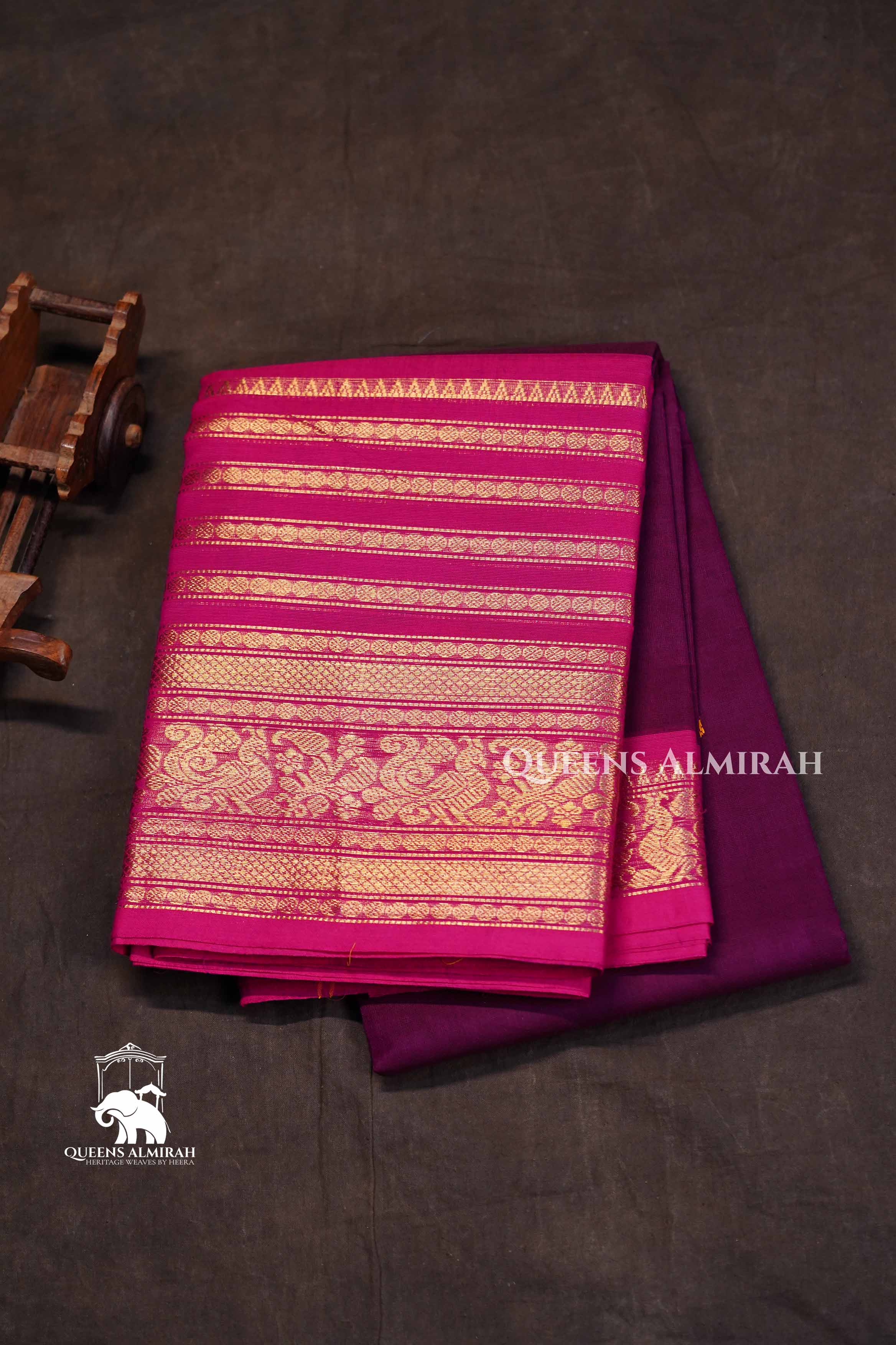 Mulberry Purple With Magenta Pink Kanchi Cotton Saree