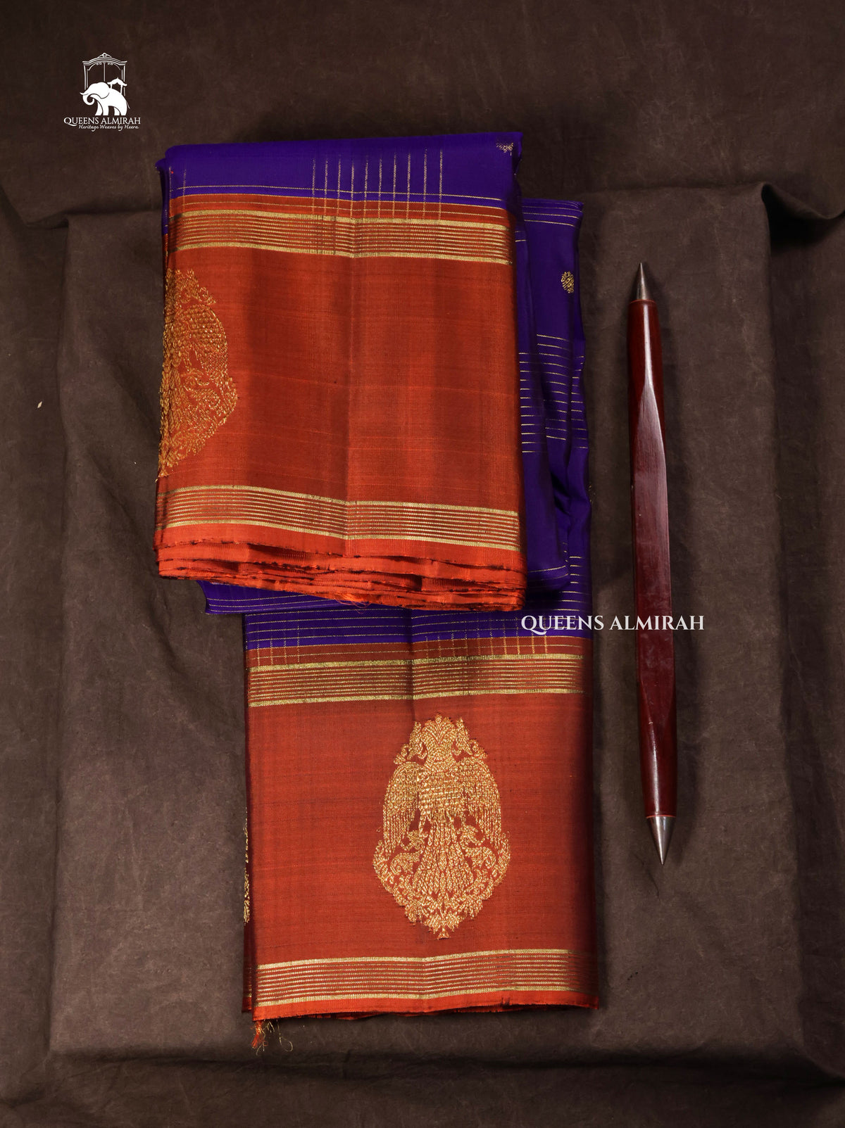 Violet With Rust Orange Pure Kanchivaram Silk Saree