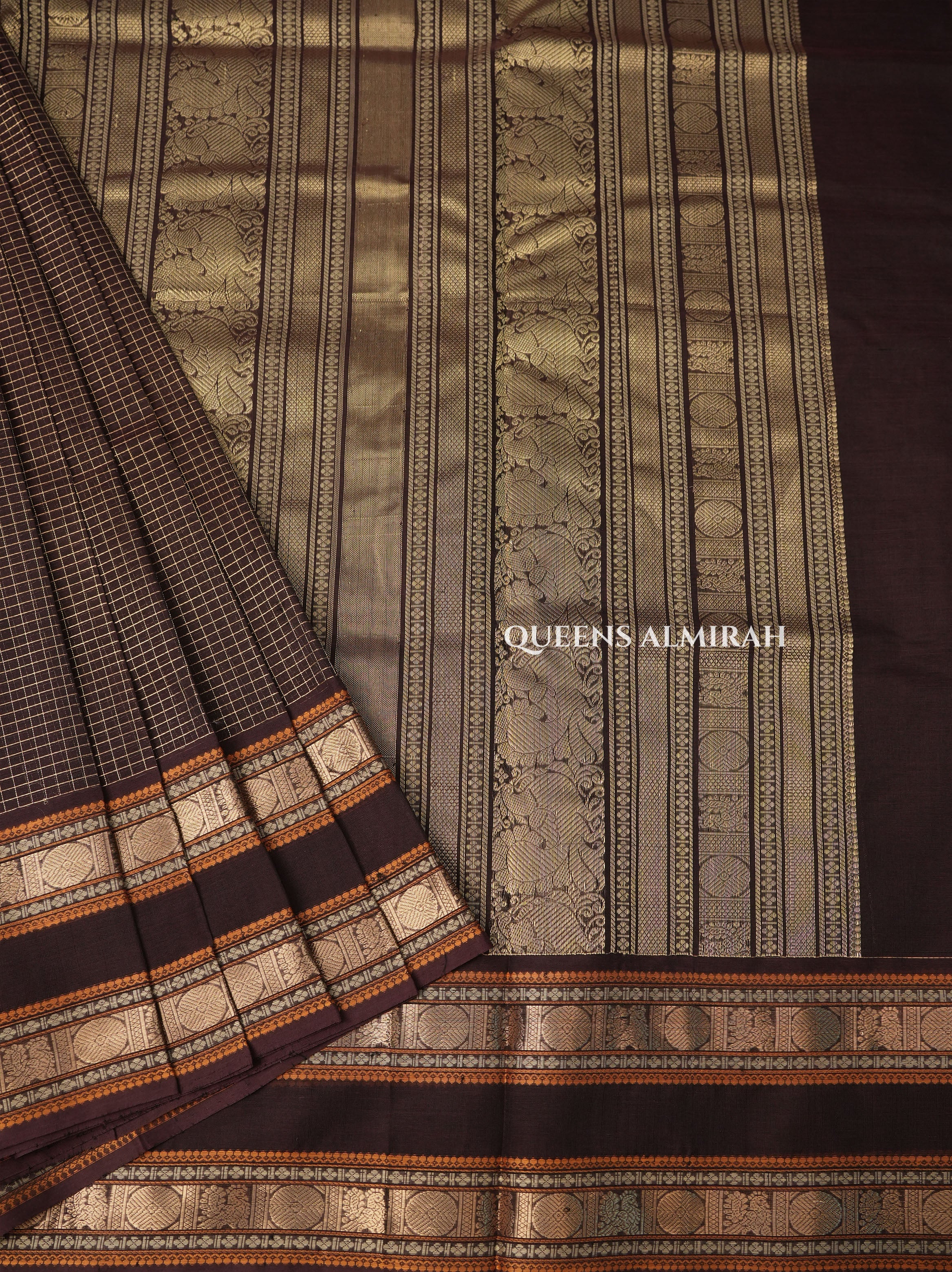 Chocolate Brown Chettinad Silk Cotton Saree