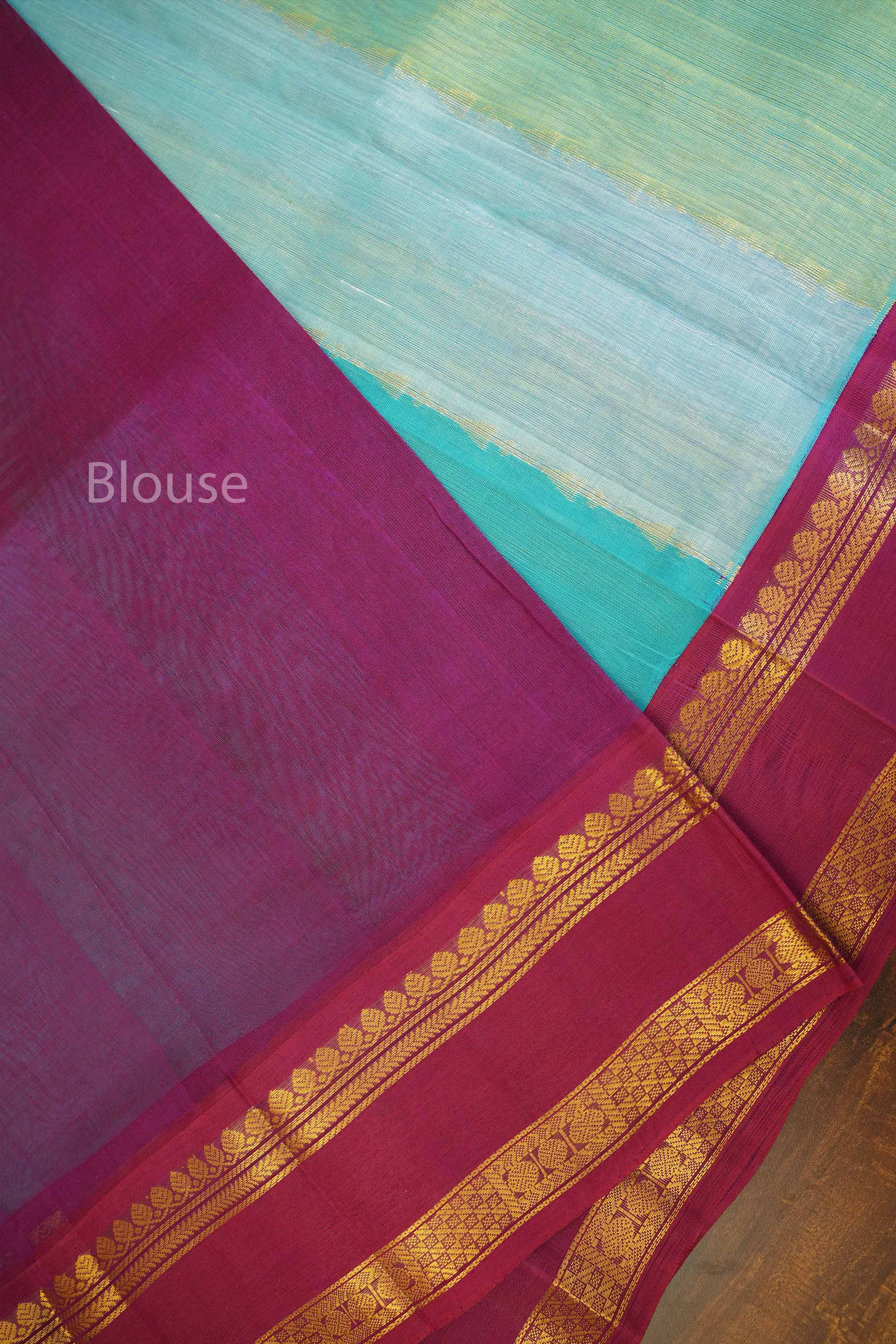Multi Color With Purple Gap Border Pure Silk Cotton Saree