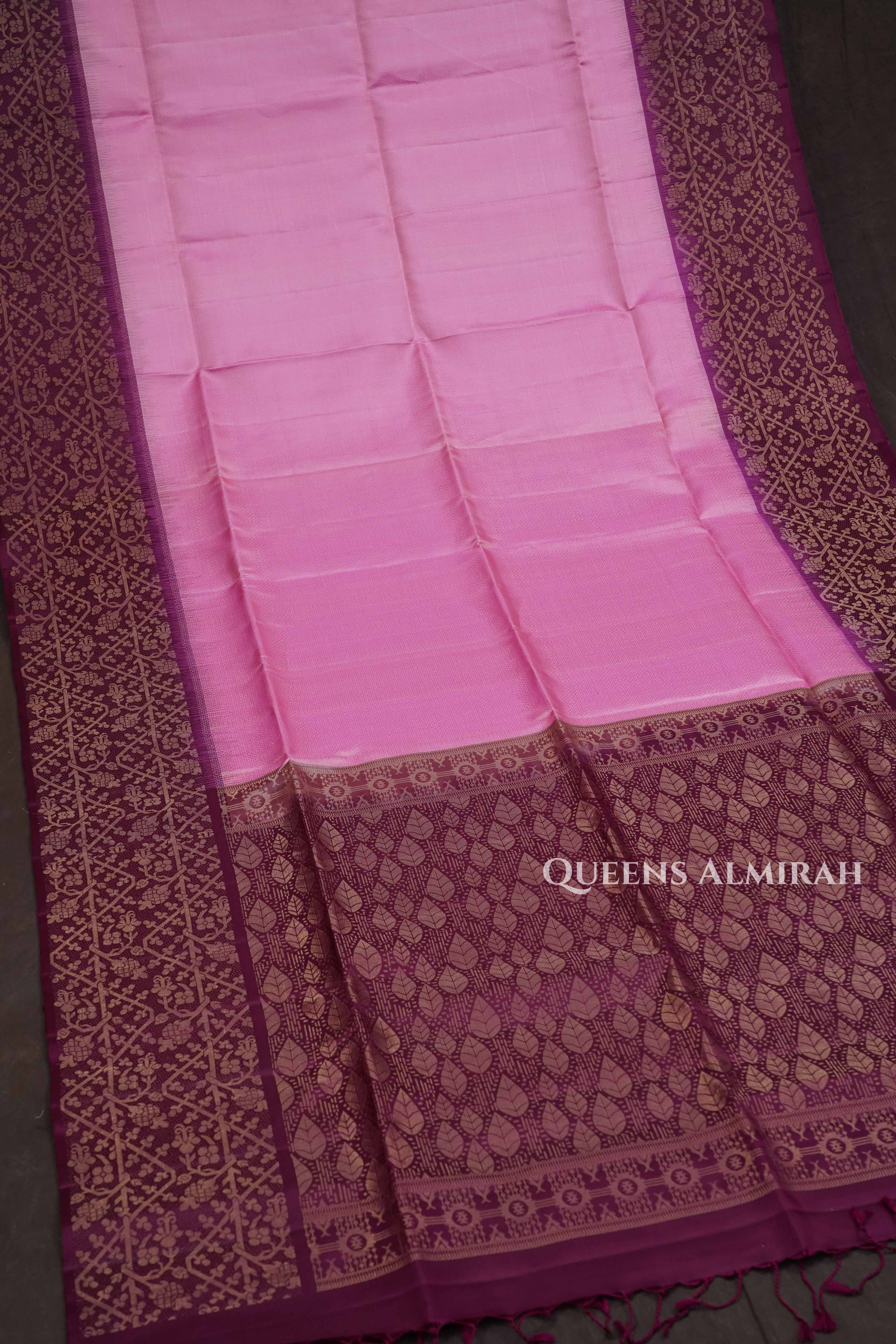 Rose Milk Pink With Purple Pure Soft Silk Saree