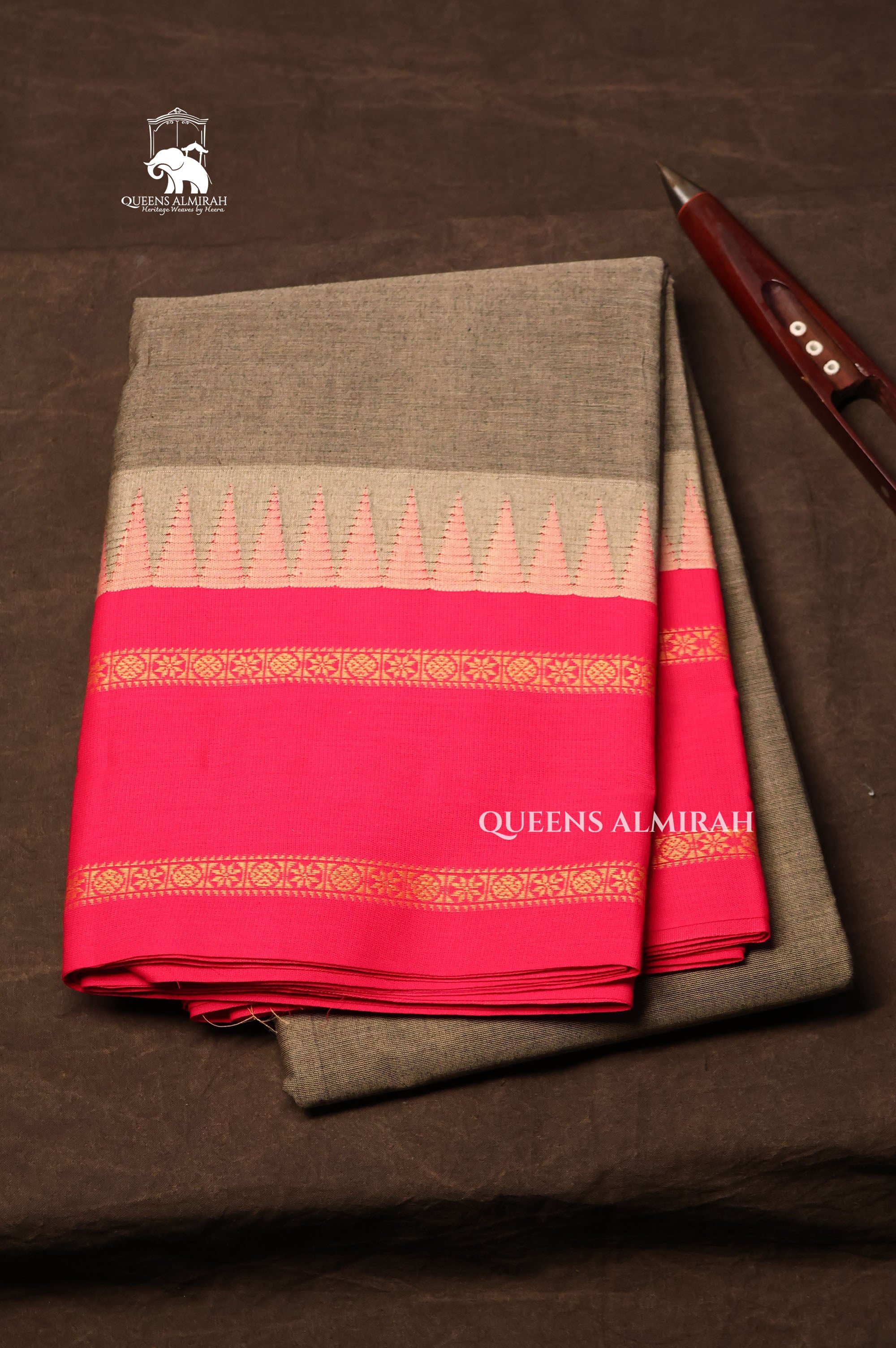 Grey With Pink Chettinad Cotton Saree