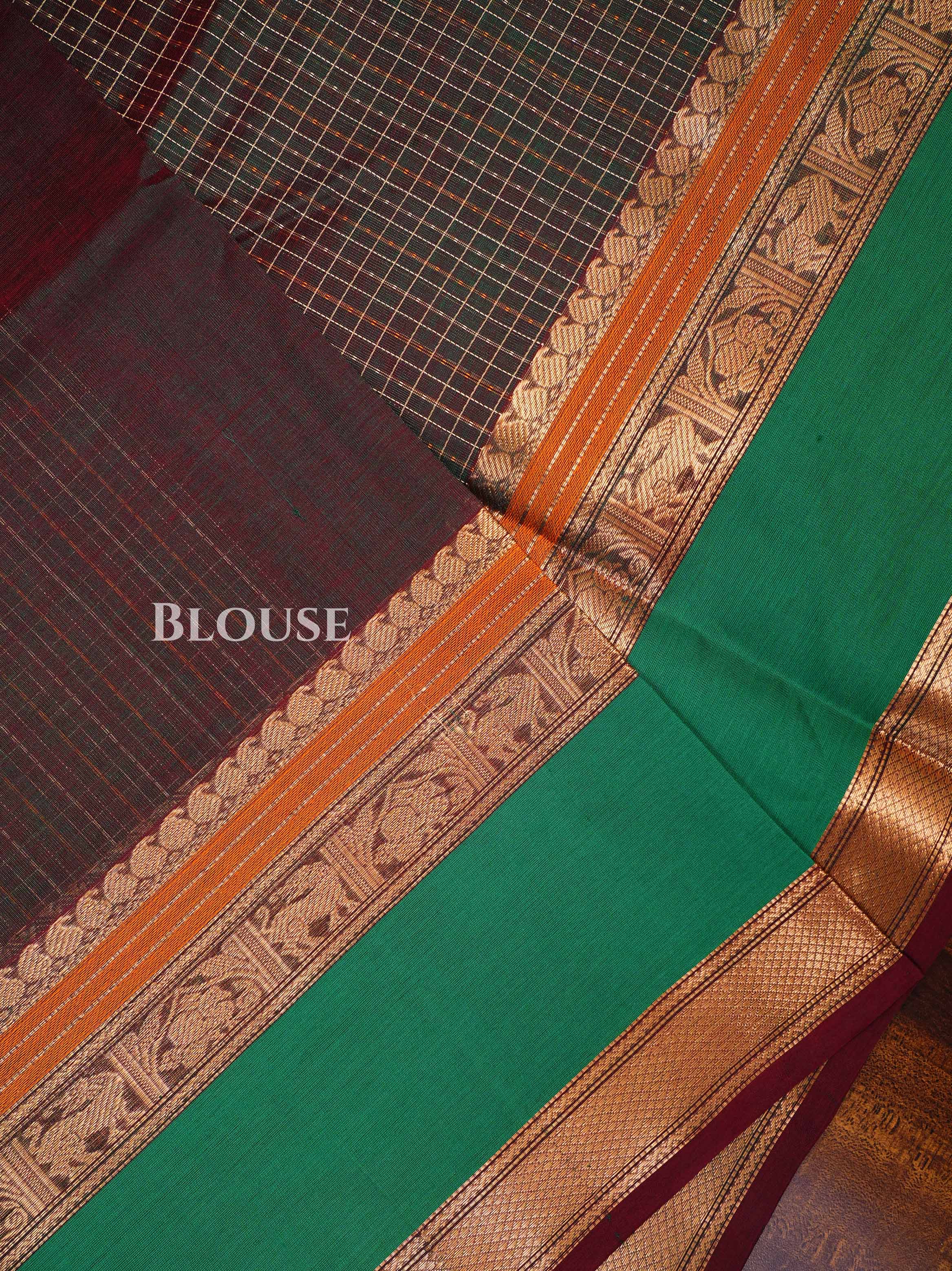 Dark green with Green Chettinad Silk Cotton Saree