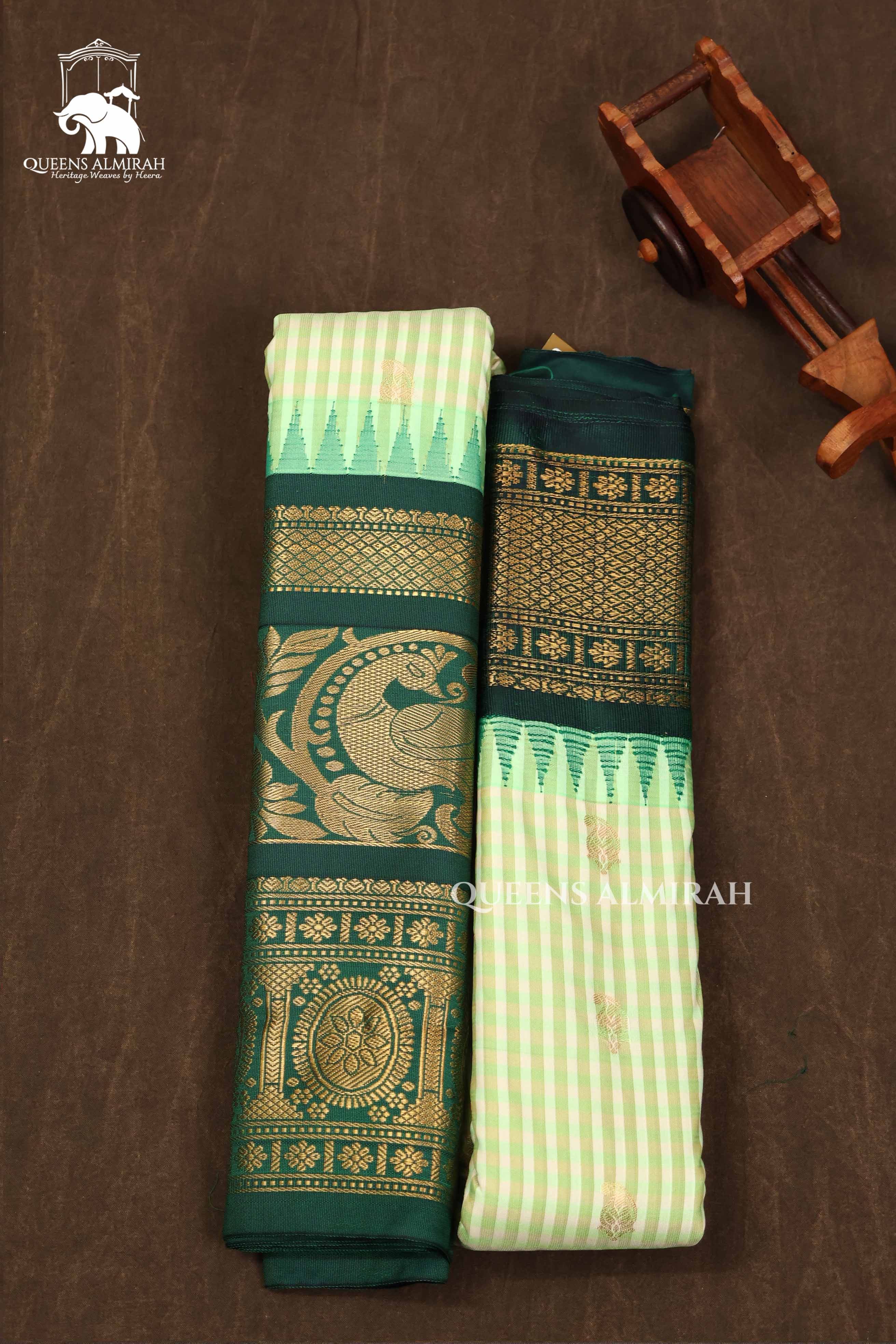 Light Green Kattam With Dark Green Semi Gadwal Silk Saree