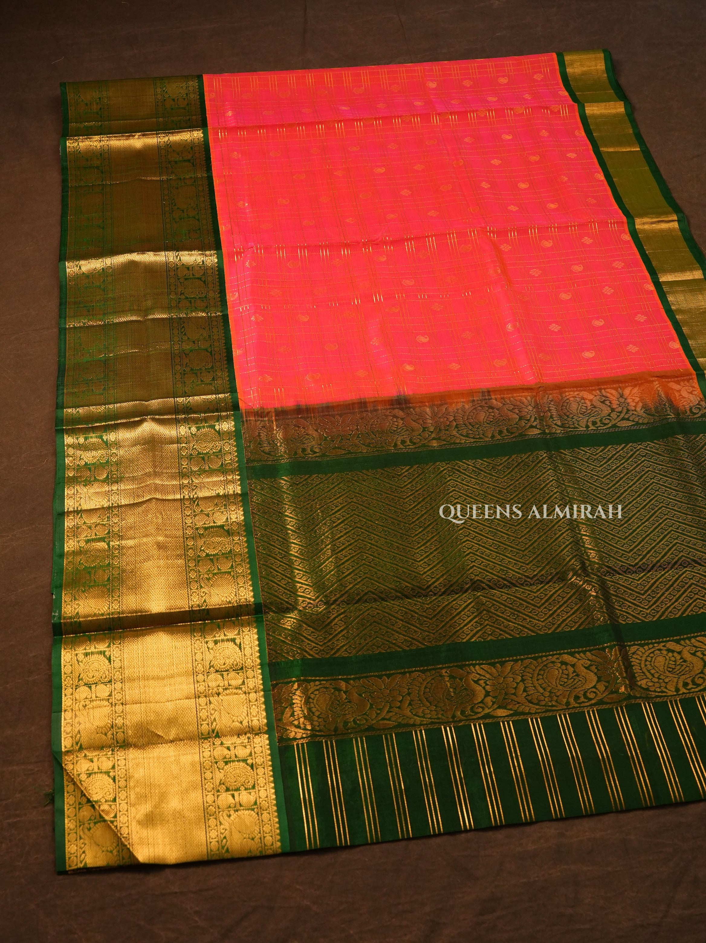 Pink With Green Pure Silk Cotton Saree