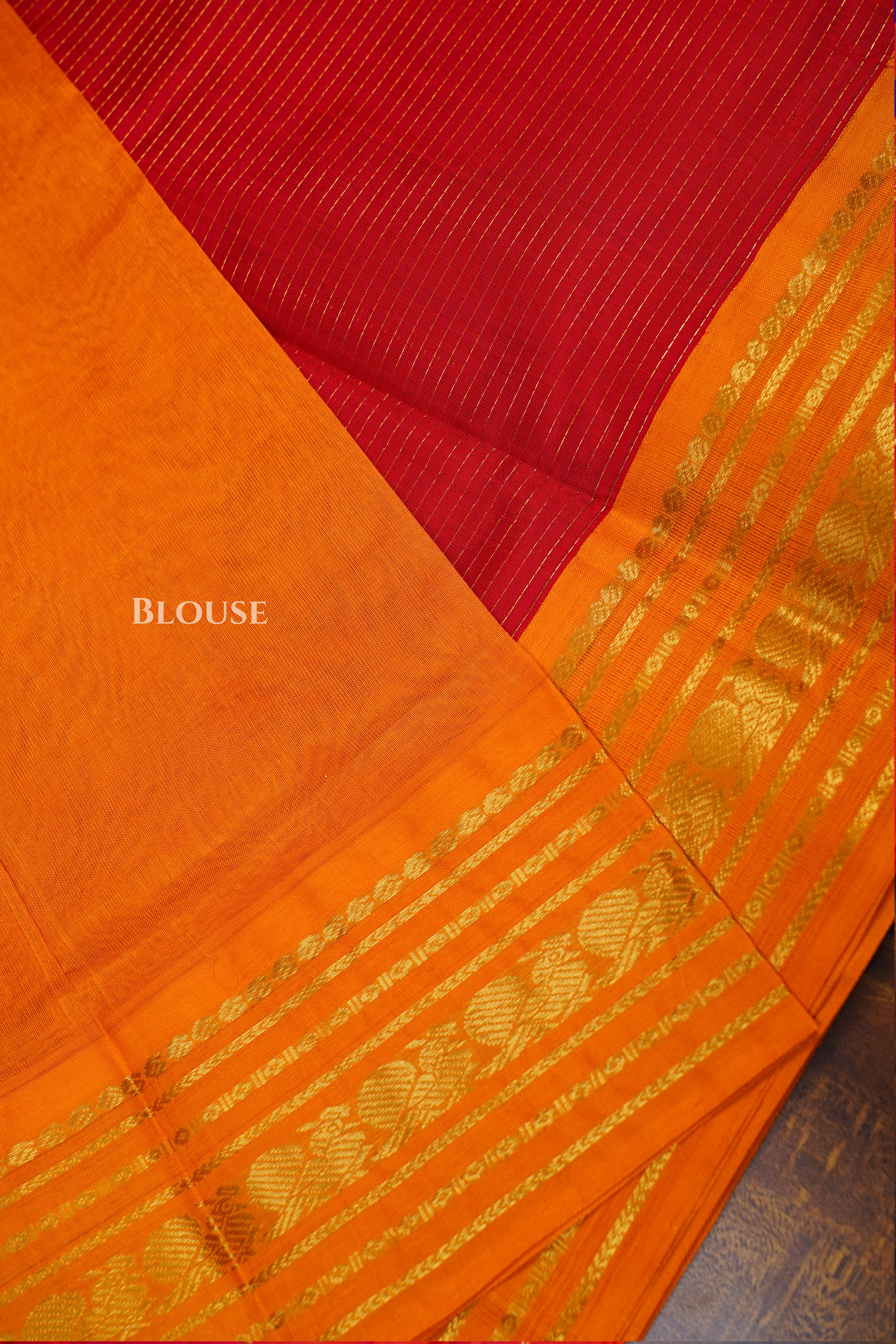 Red With Mustard Yellow Pure Kanchi Silk Cotton Saree
