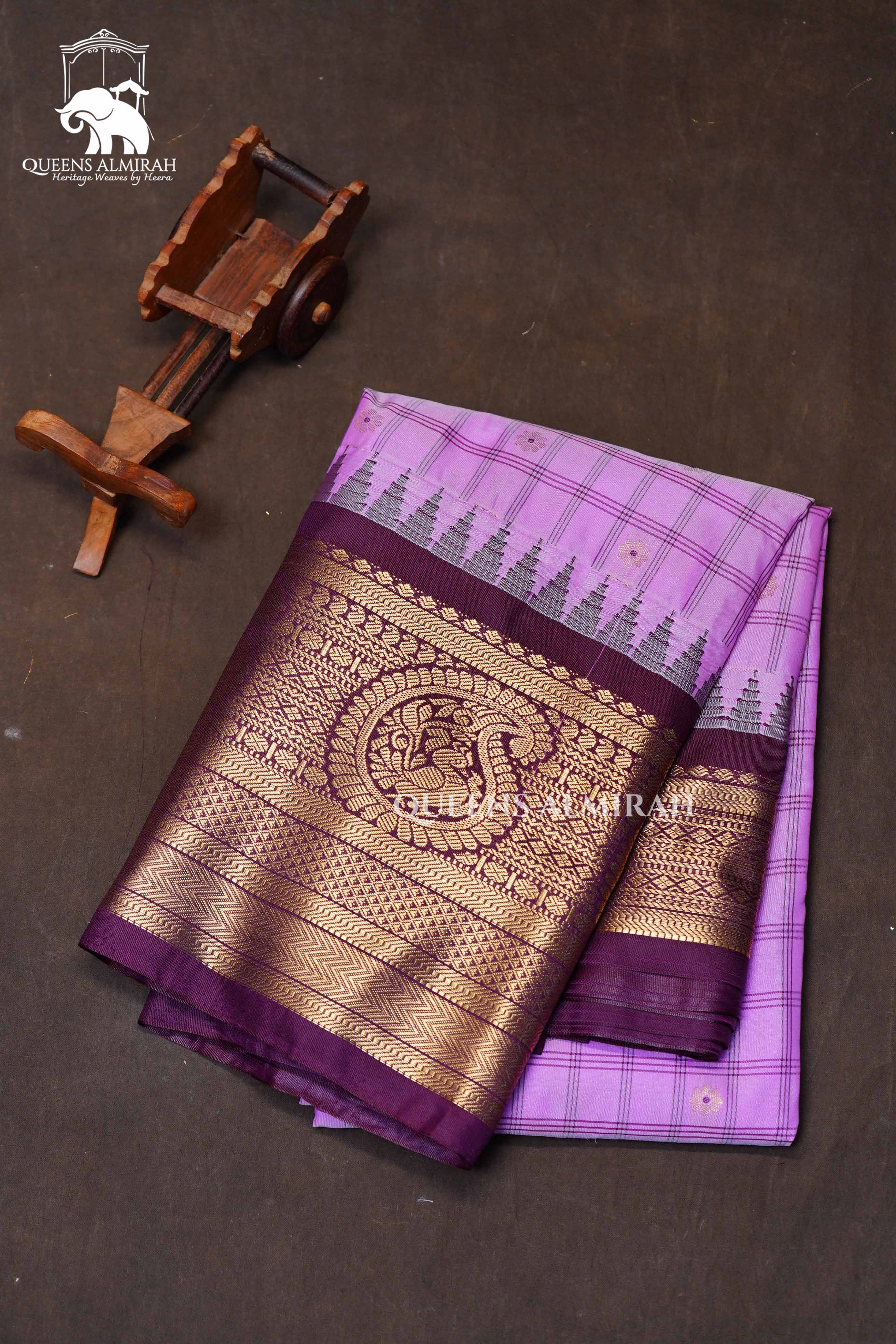 Lavender With Purple Semi Gadwal Silk Saree