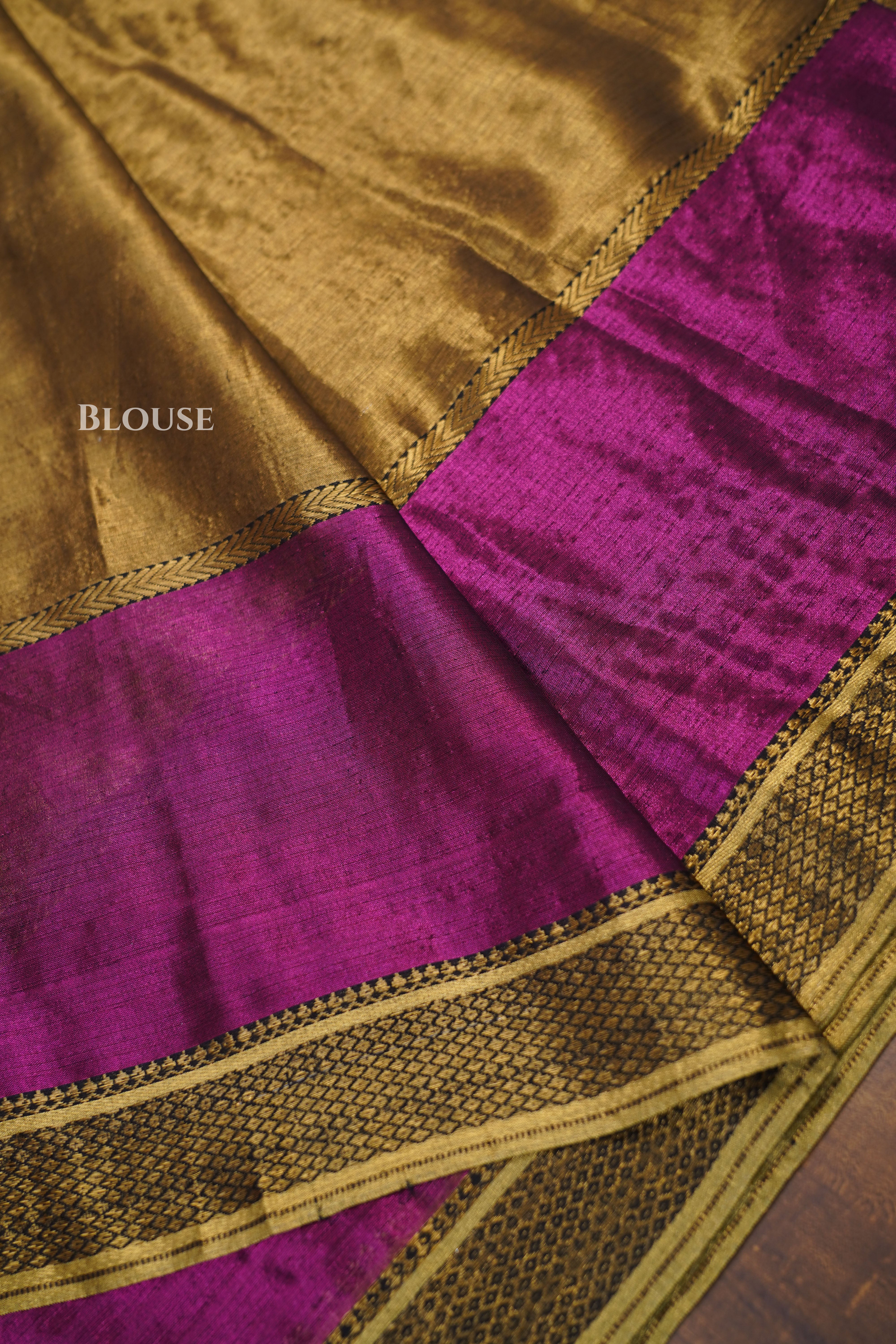Golden Brown With Purple Linen Tissue Saree