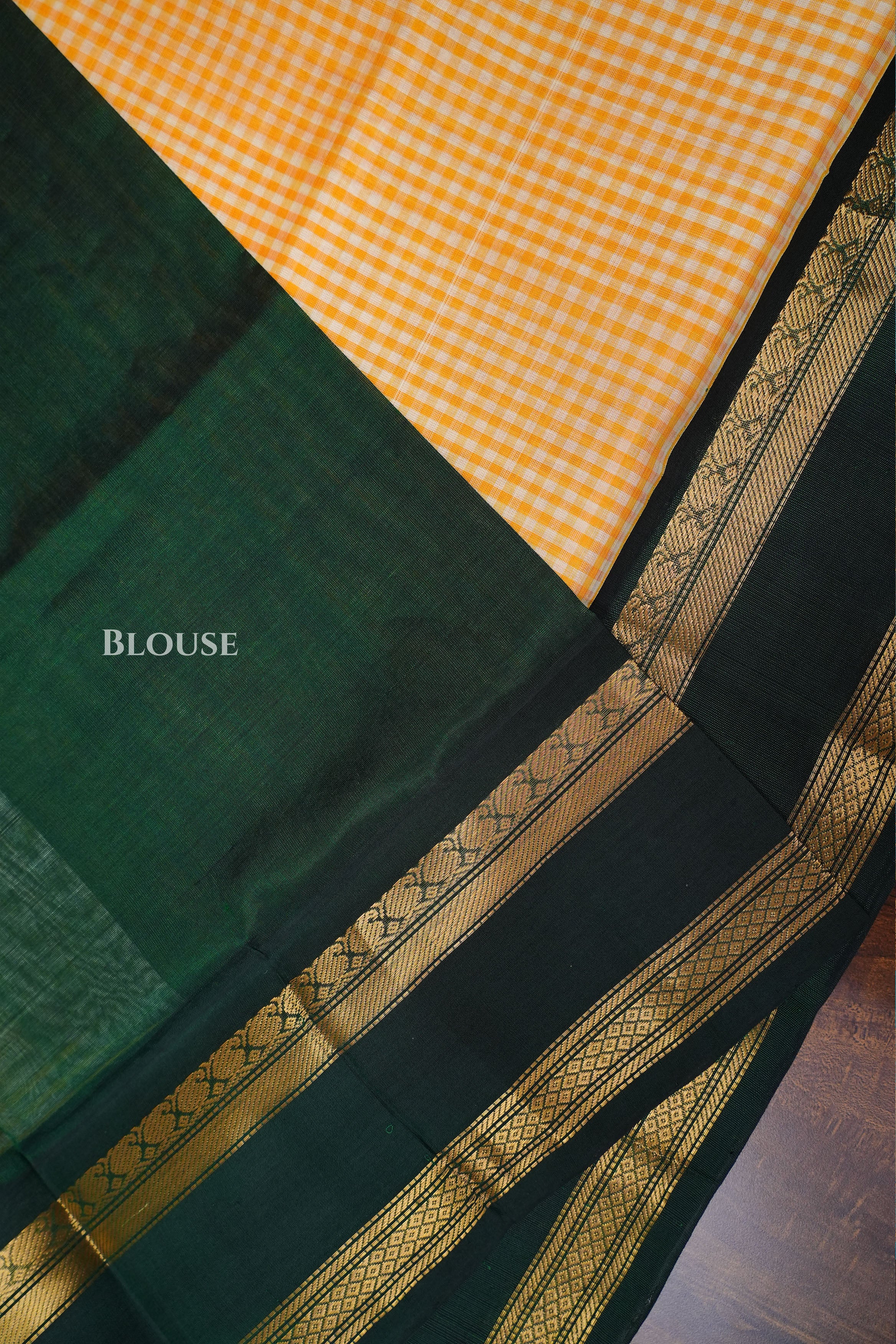 Yellow Checked With Green Pure Silk Cotton Saree