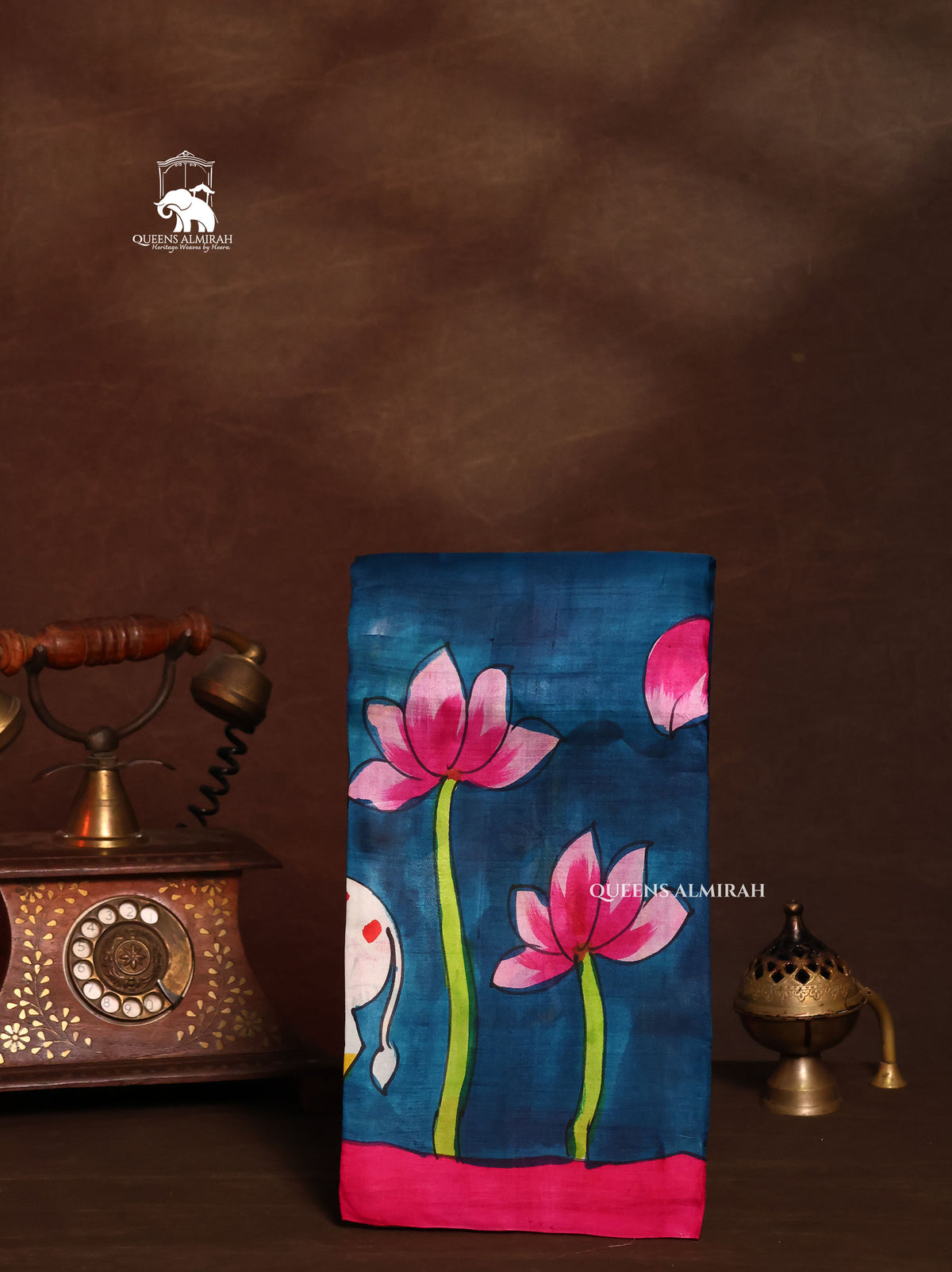 Blue Handpainted Pure Tussar Silk Saree