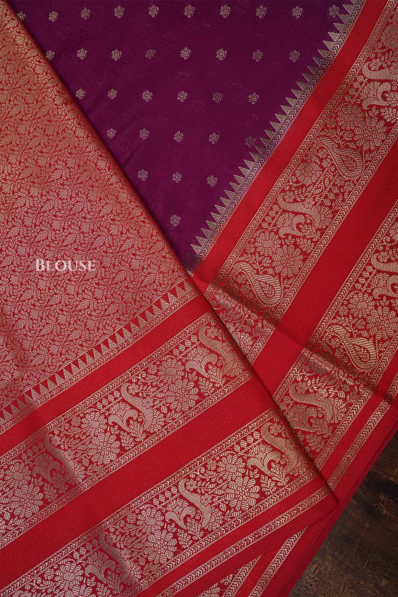 Purple With Red Semi Banarasi Katan Soft Silk Saree