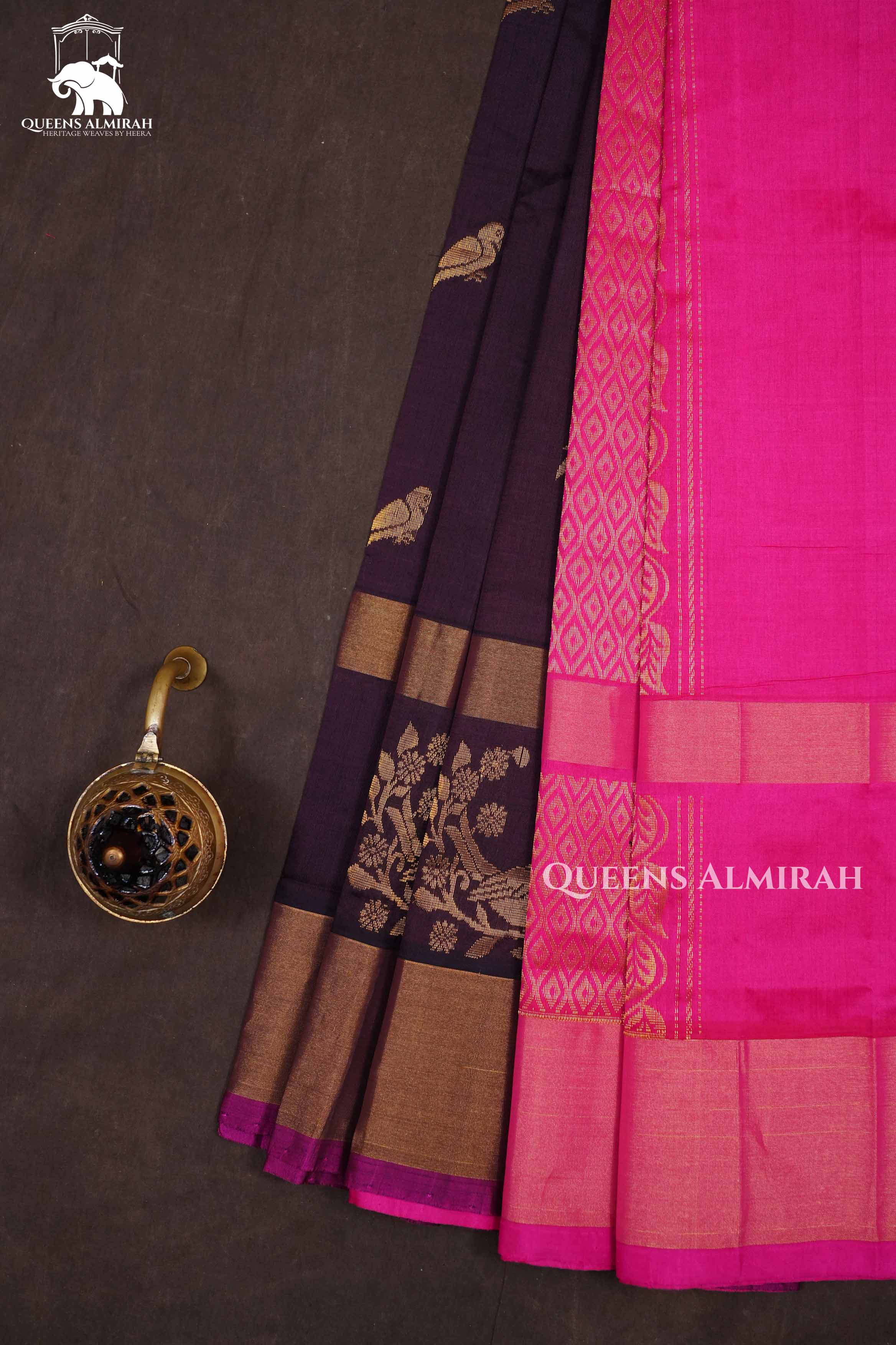 Cocoa Bean With Pink Budget Silk Cotton Saree
