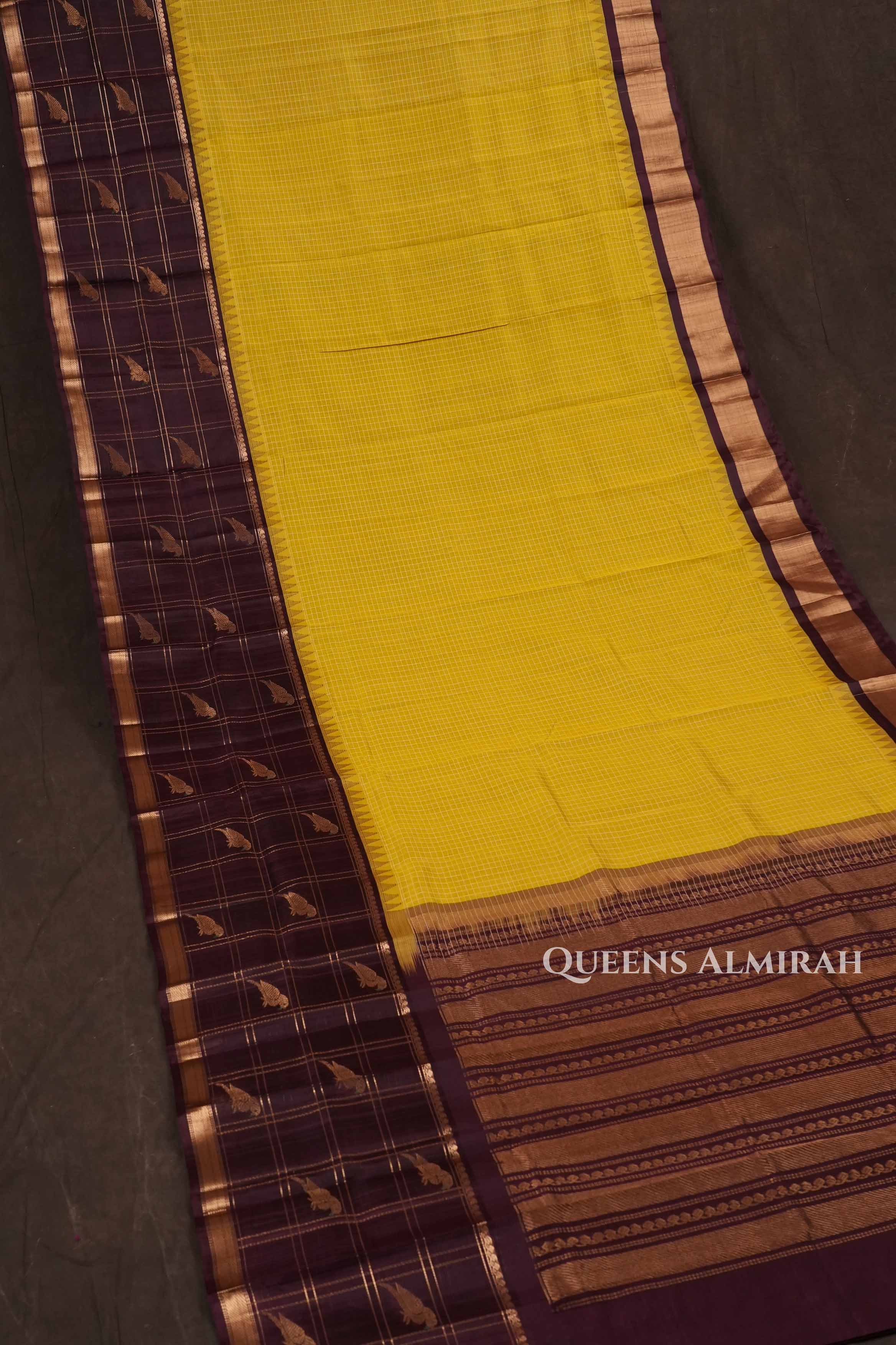 Mango Yellow With Cocoa Bean Pure Kanchi Silk Cotton Saree