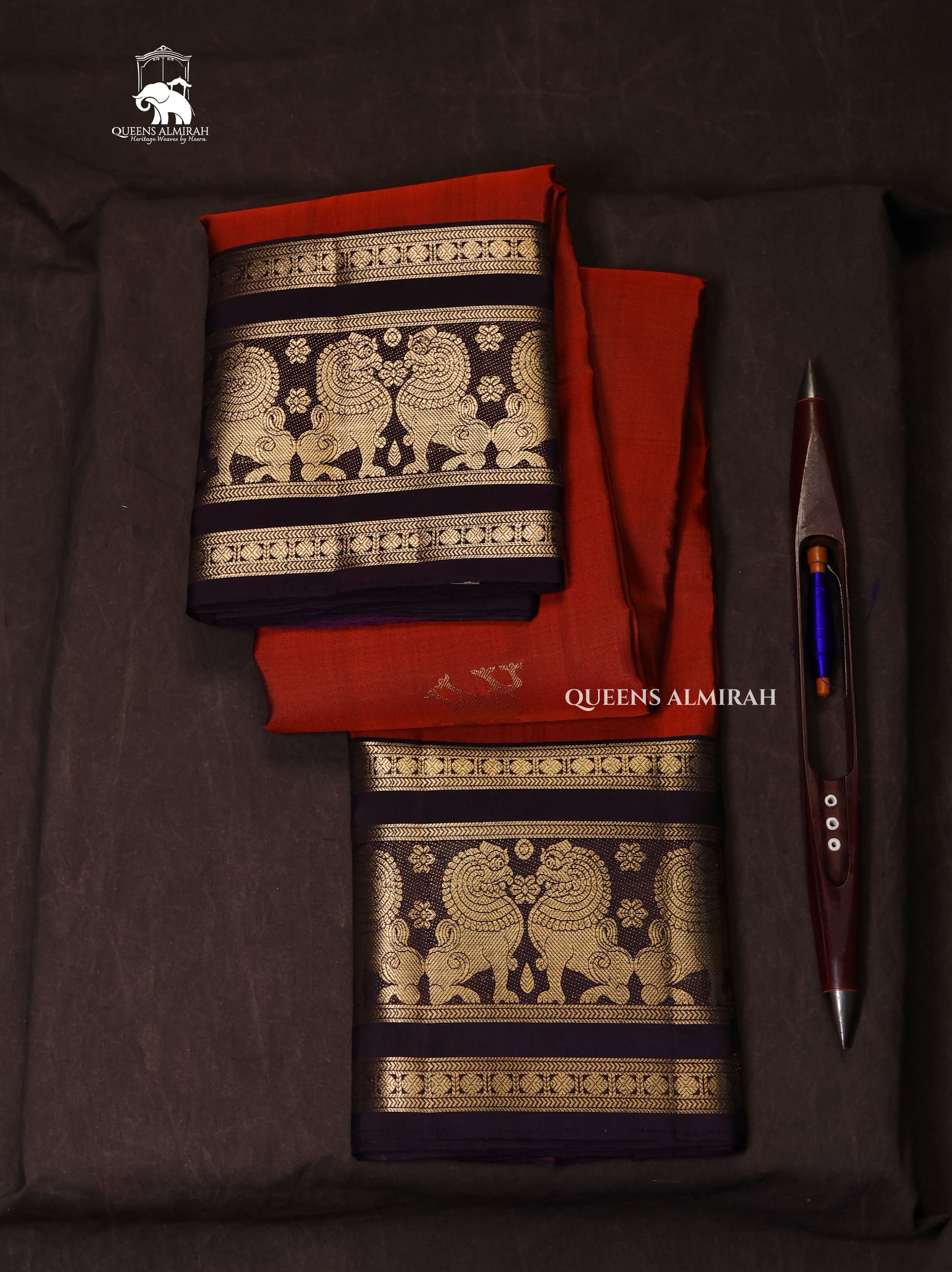 Rust Orange With Brown Pure Kanchivaram Silk Saree