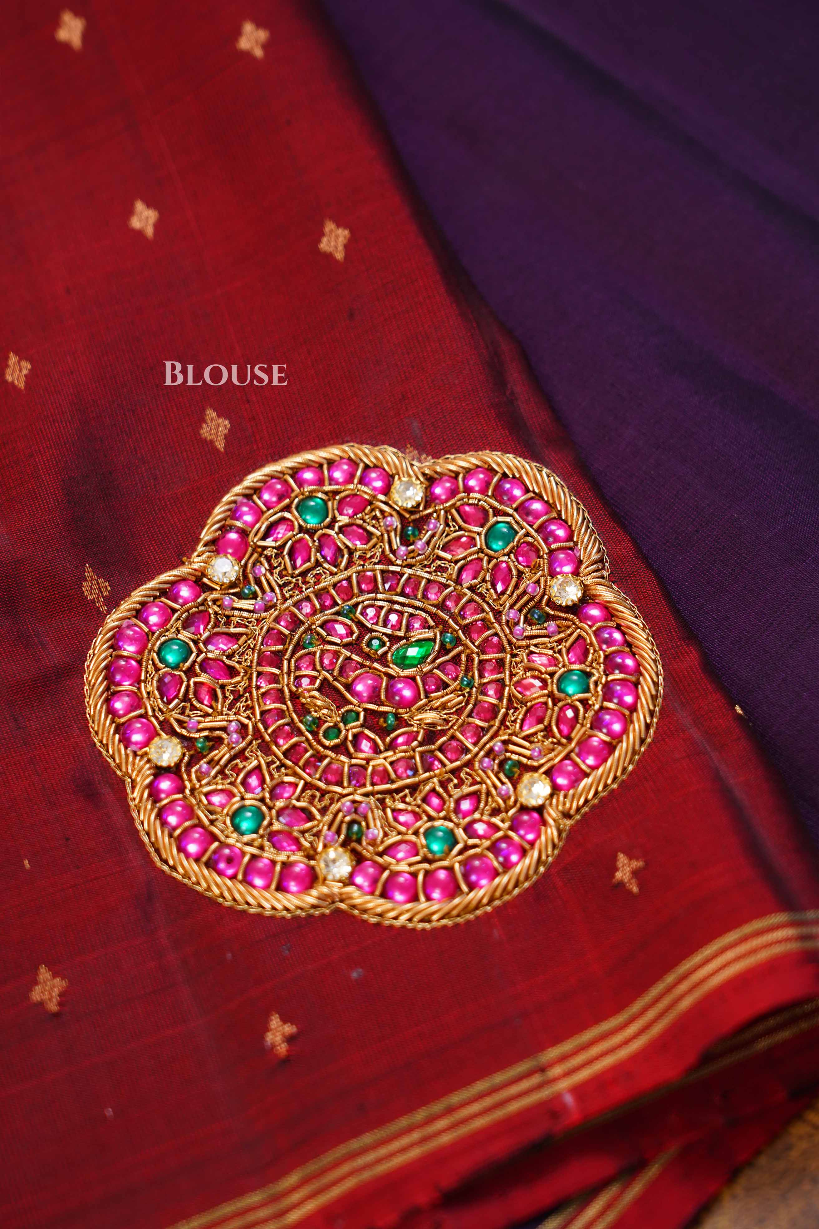 Egg Plant Purple With Maroon Rakkadai Designer Silk Saree