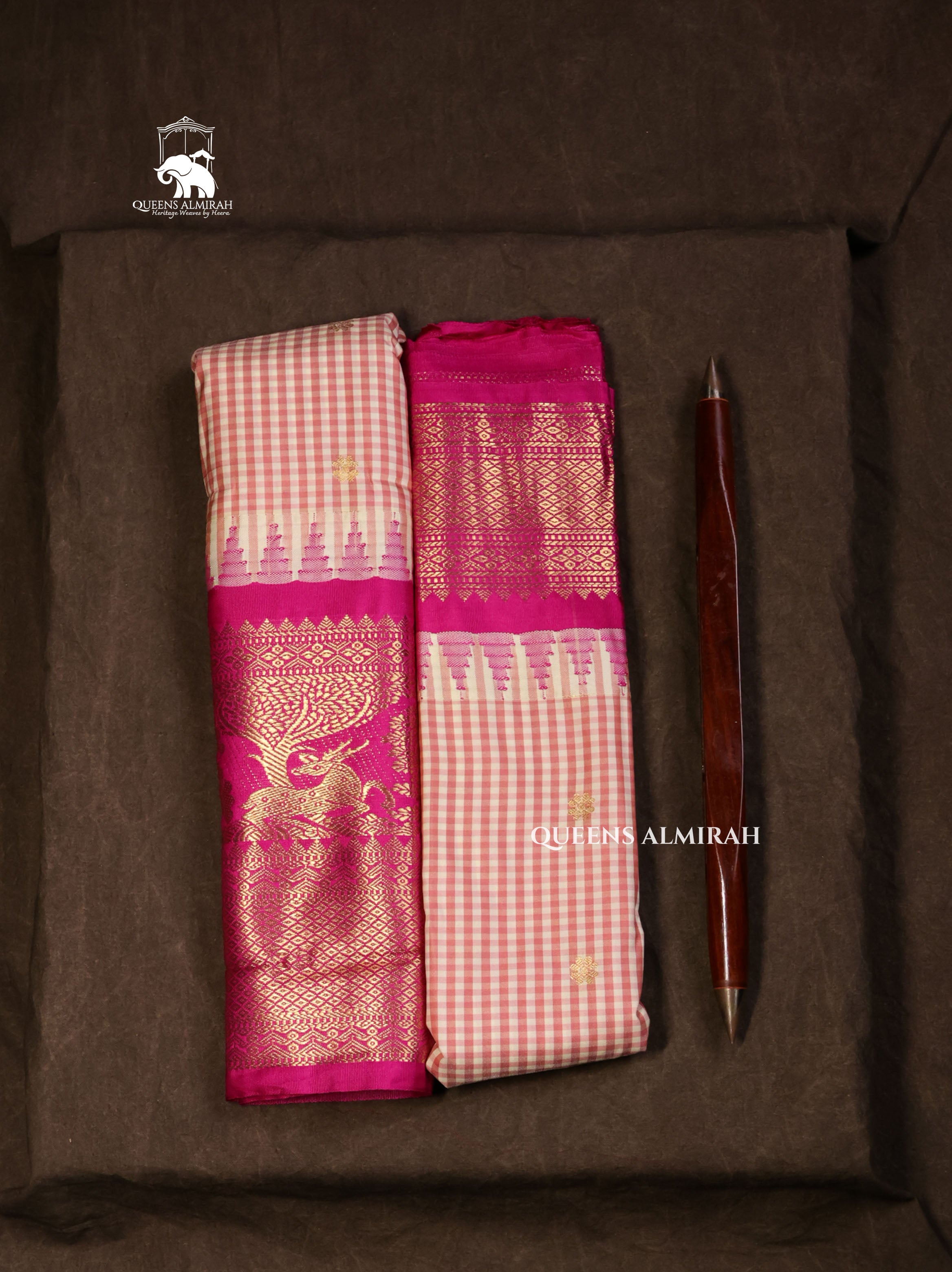 White With Pink Kattam With Rani Pink Semi Gadwal Silk Saree