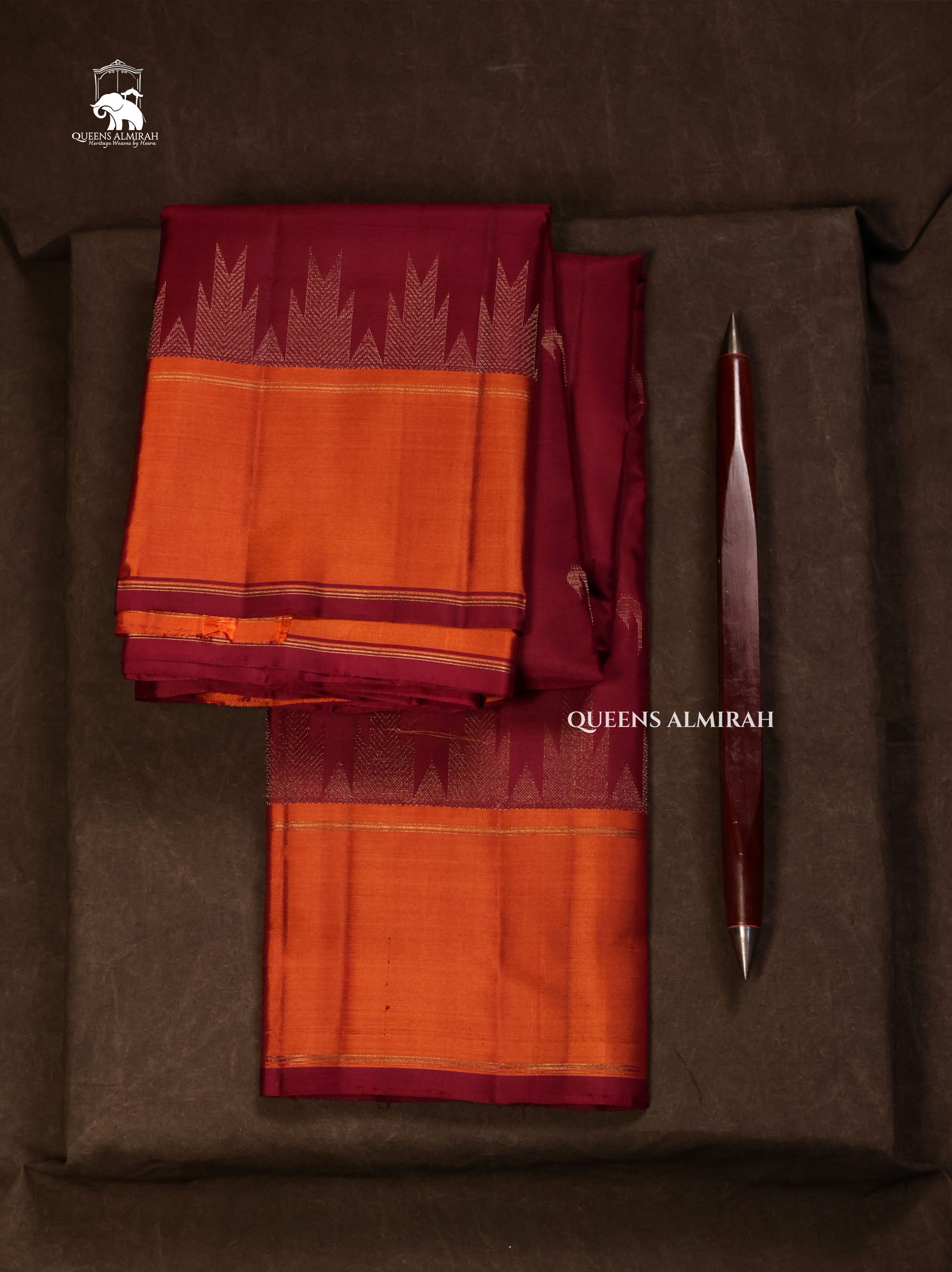 Maroon With Orange Pure Kanchivaram Silk Saree
