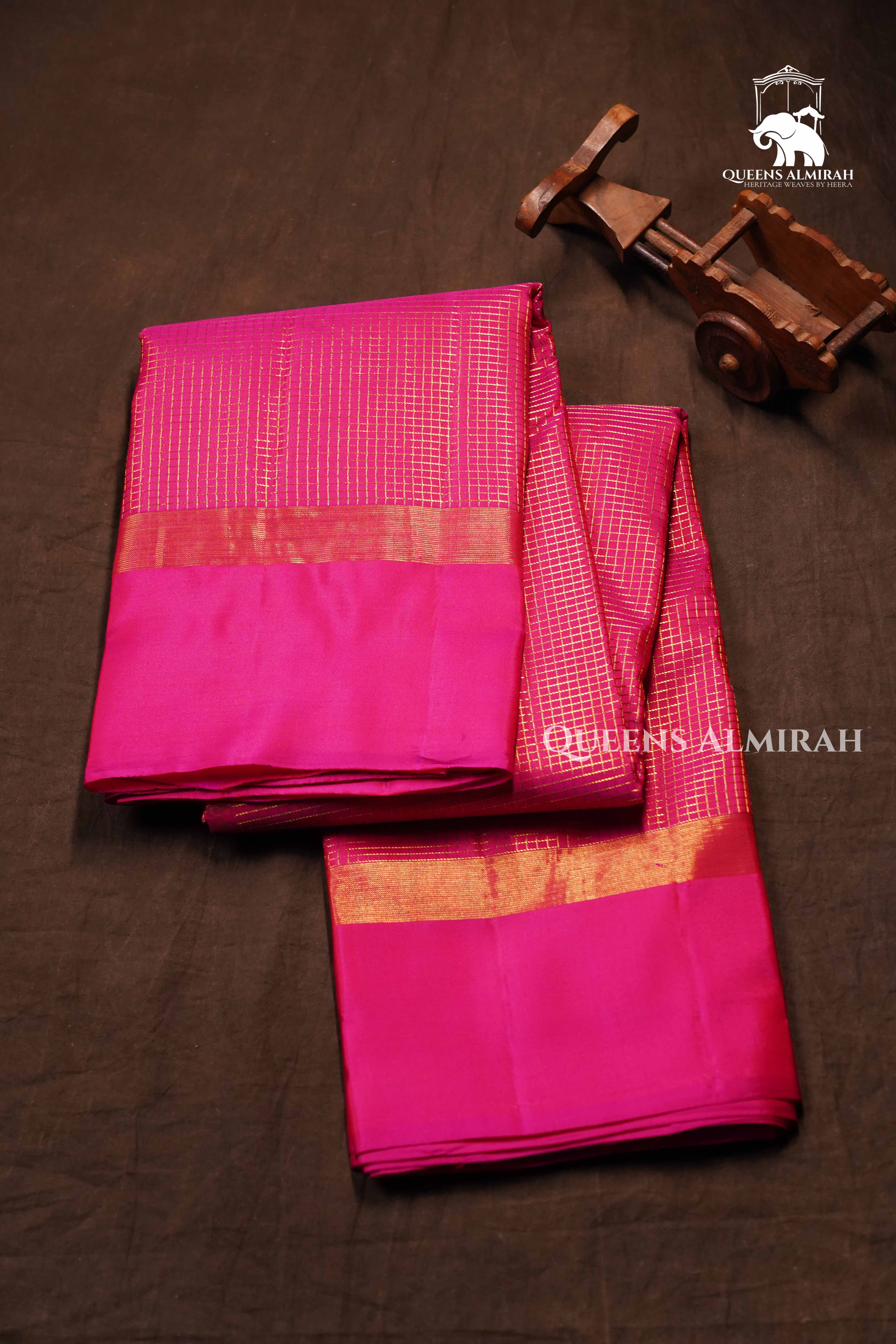 Dragon fruit Pink Pure kanchivaram Silk Saree