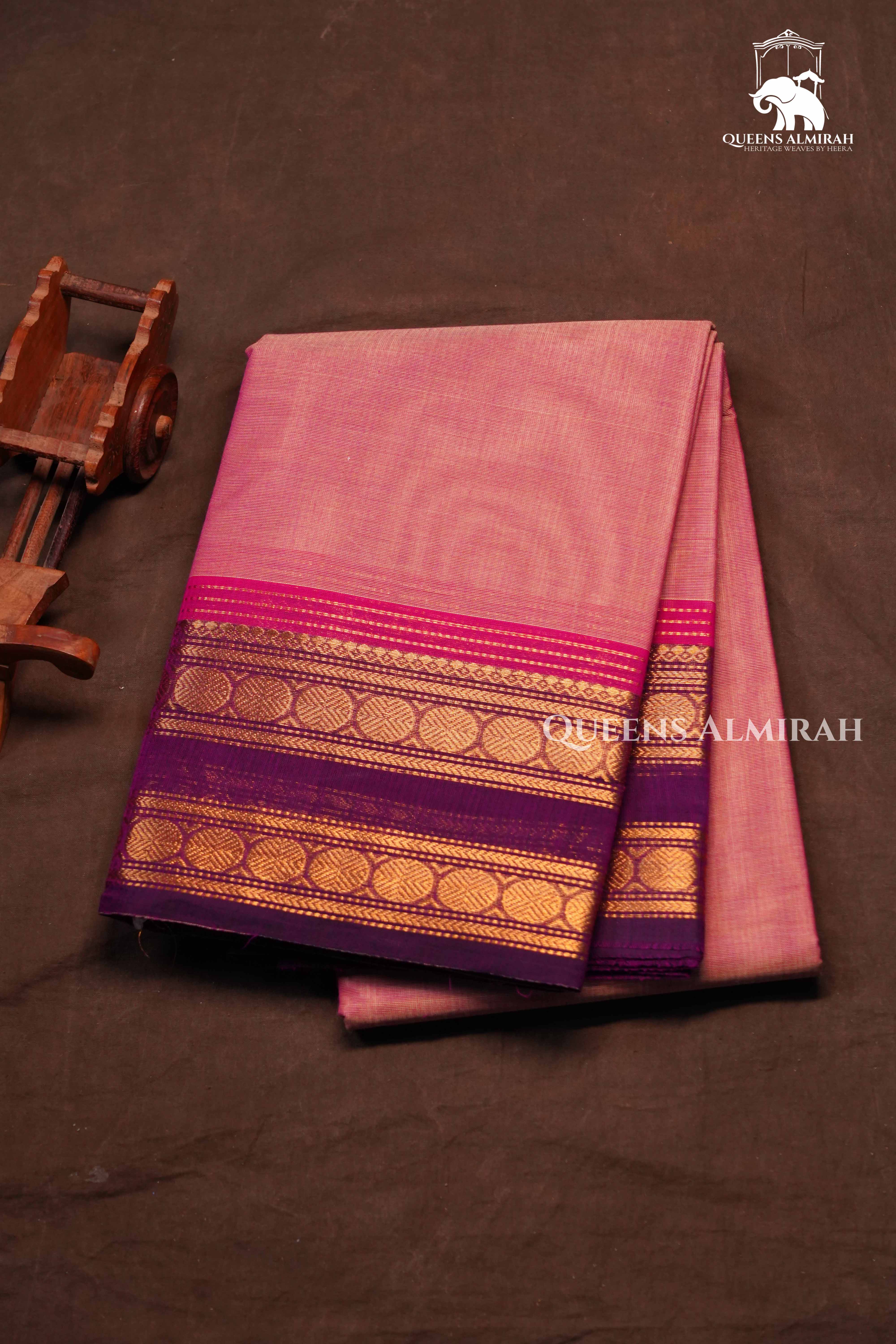 Baby Pink With Purple Kanchi Cotton Saree
