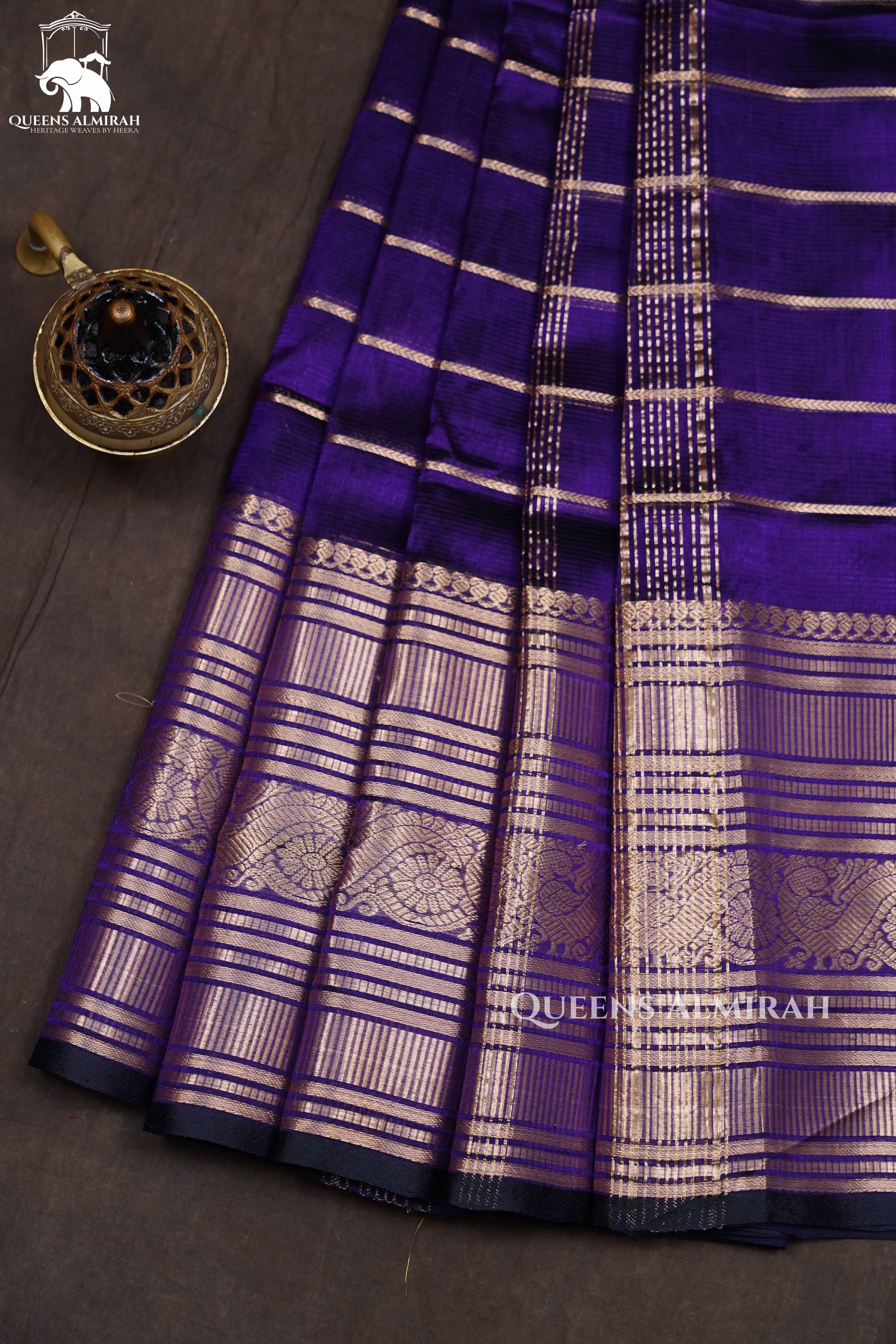 Deep Purple With Long Border Pure Silk Cotton Saree