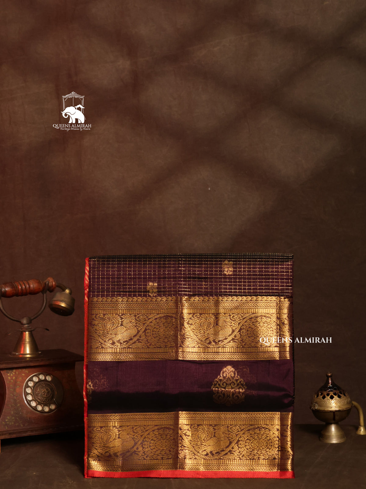 Brown With Red Pure Silk Cotton Saree
