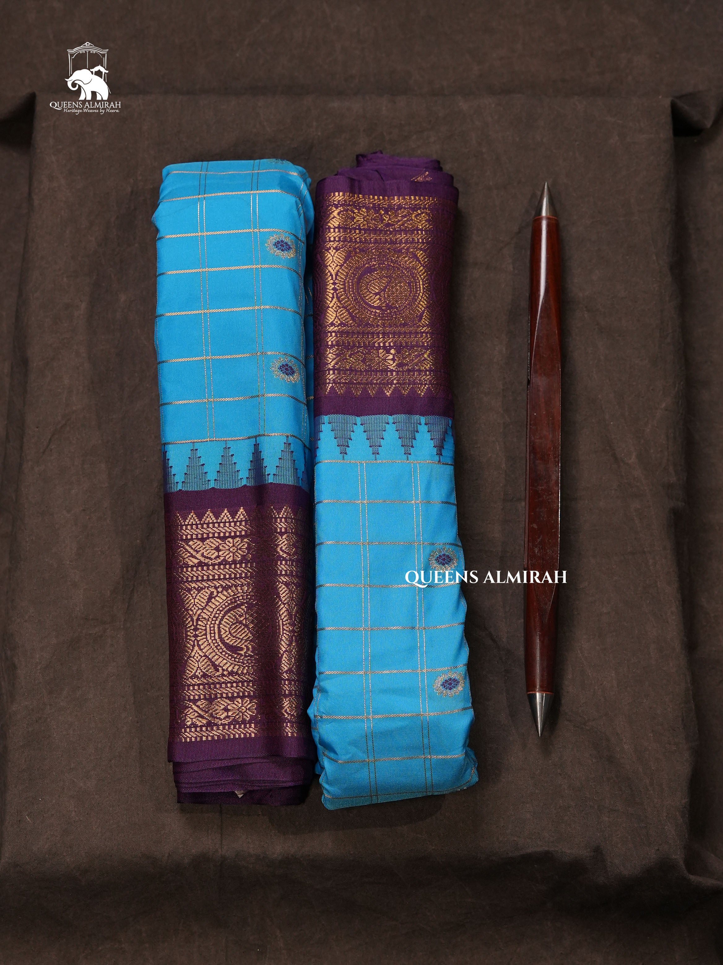 Blue Kattam With Purple Semi Gadwal Silk Saree