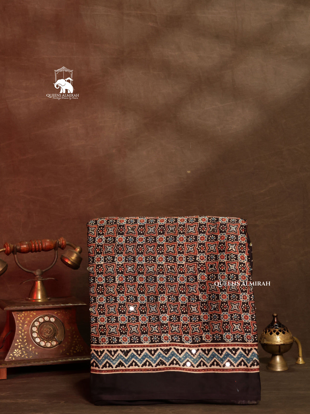 Black Ajrakh Mirror Work Modal Silk Saree