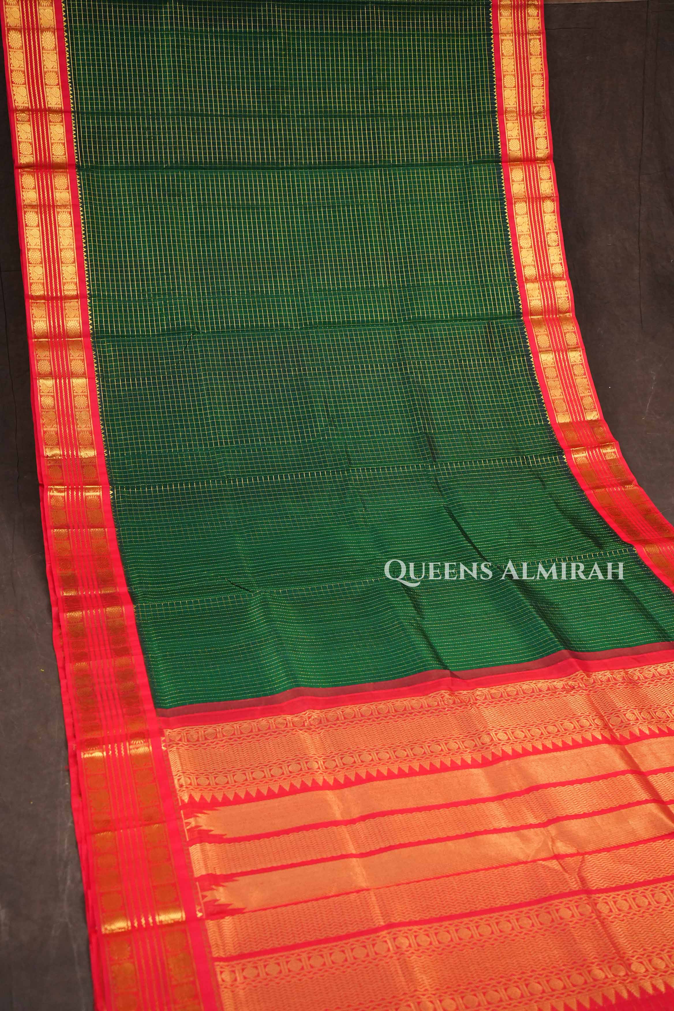 Dark Green With Red Kanchi Silk Cotton Saree