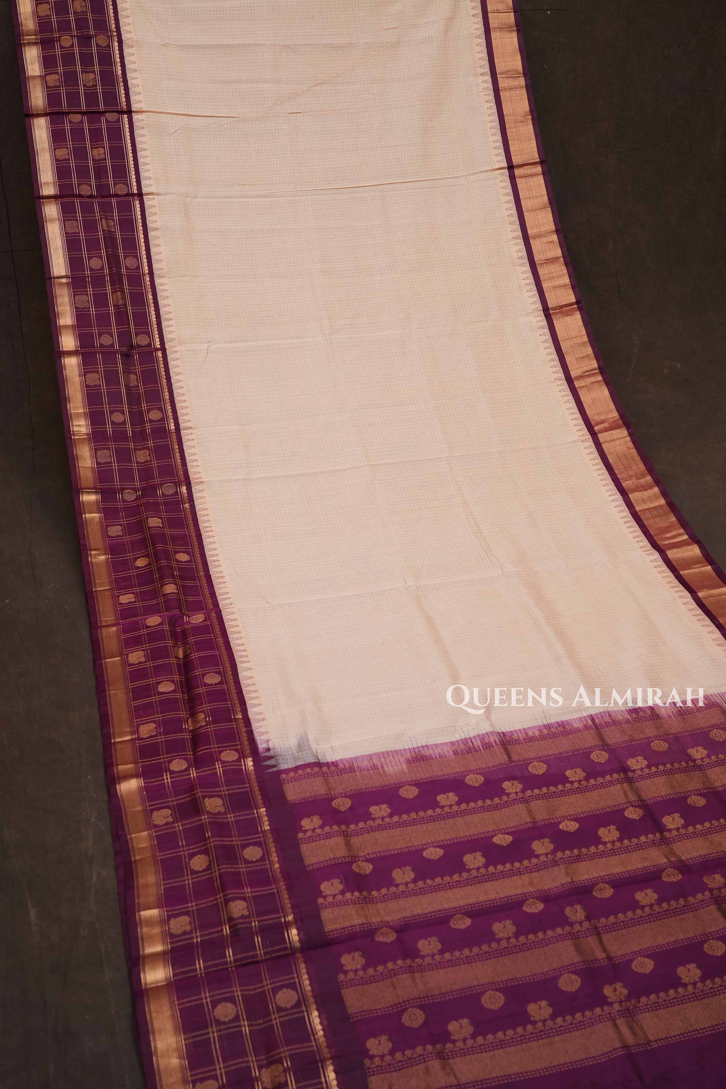 Off White With Purple Pure Kanchi Silk Cotton Saree