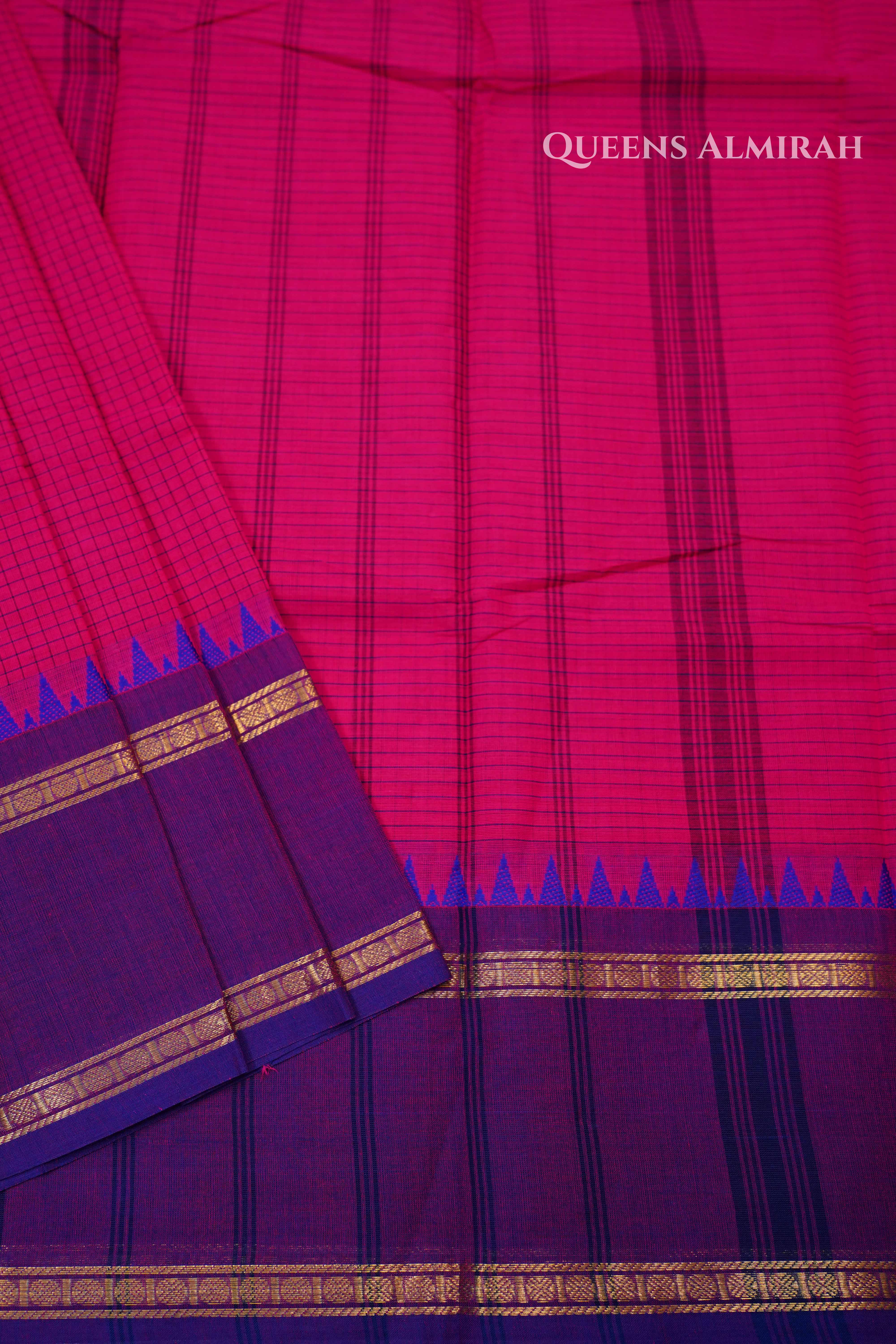 Dark Pink With Purple Kanchi Cotton Saree